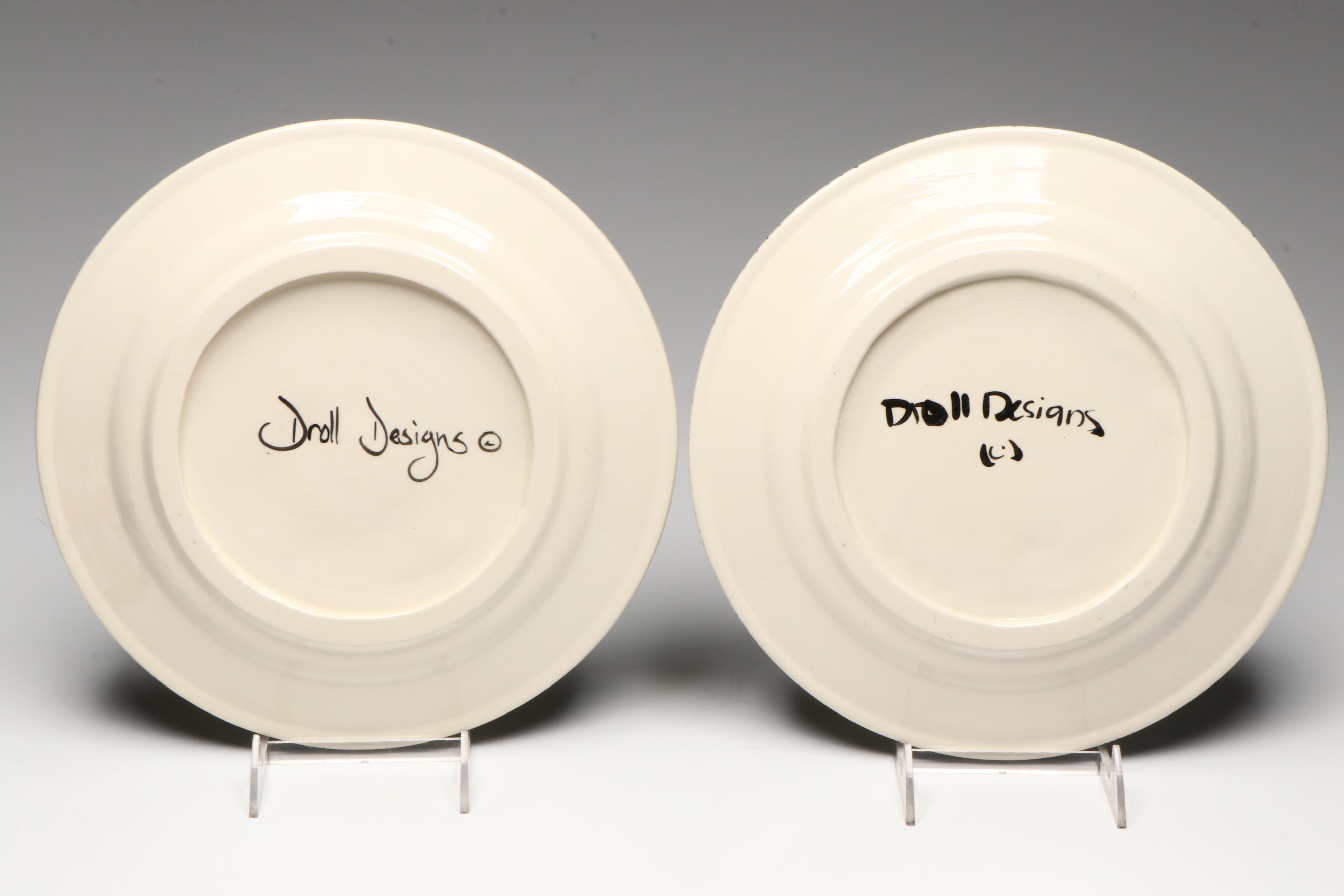 Vintage Droll Designs Hand-Painted Vegetable Motif Dinner Plates