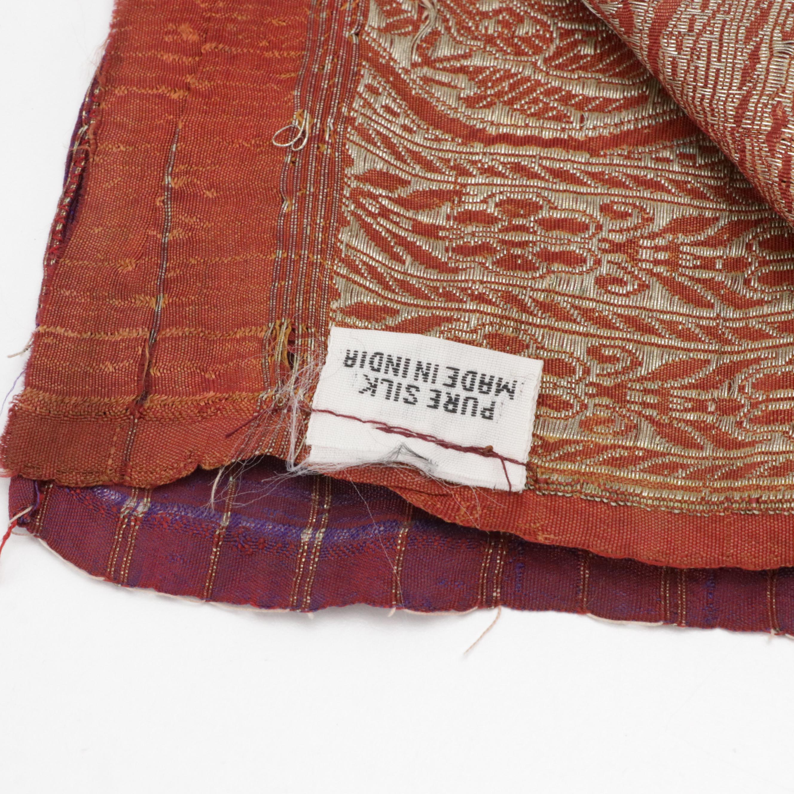 Traditional Dupatta Scarf in Hand-Woven Silk with Metallic Embroidery