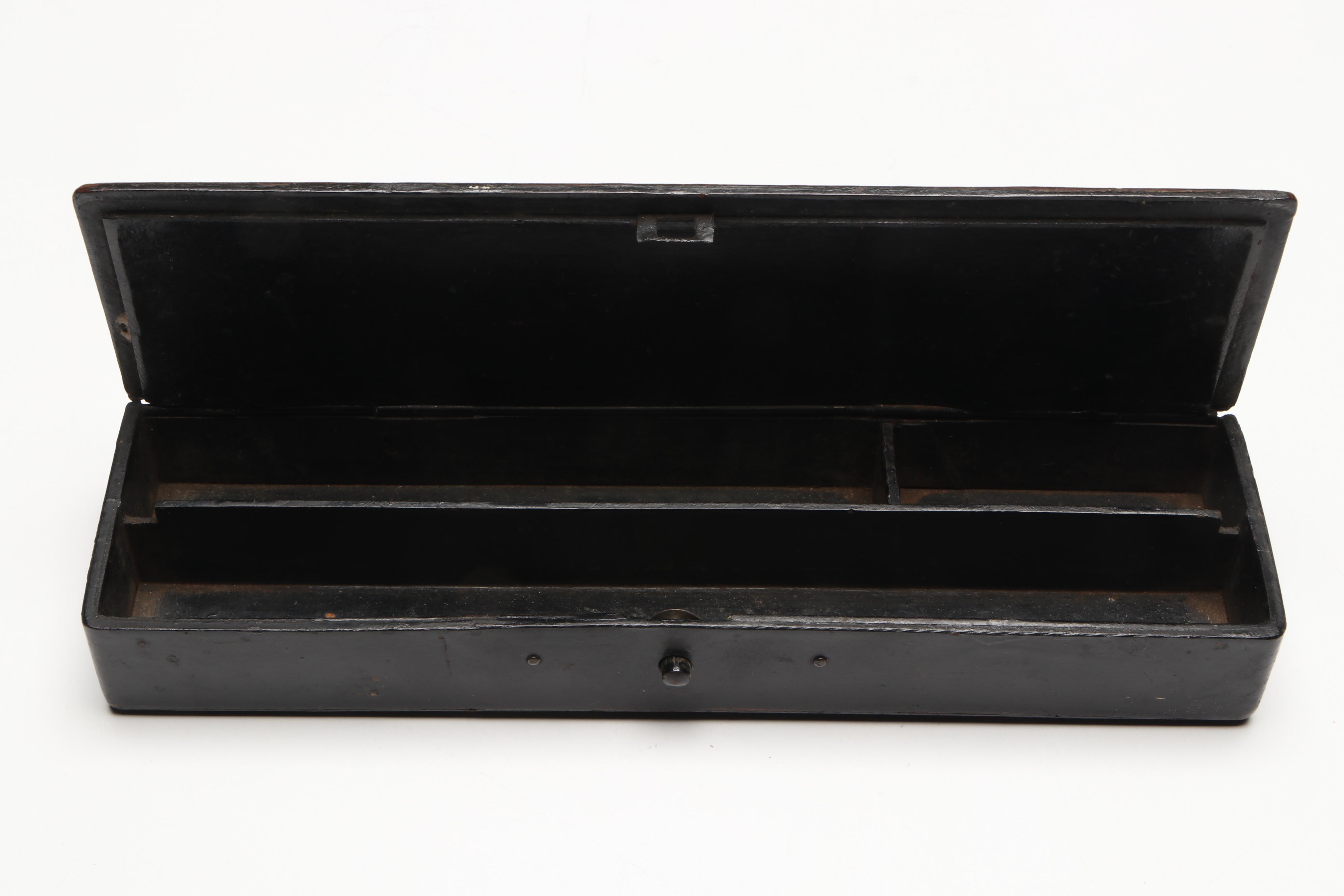 Decoupage Drawing Tool Storage and Cat Music Box, Late 19th/ Early 20th Century