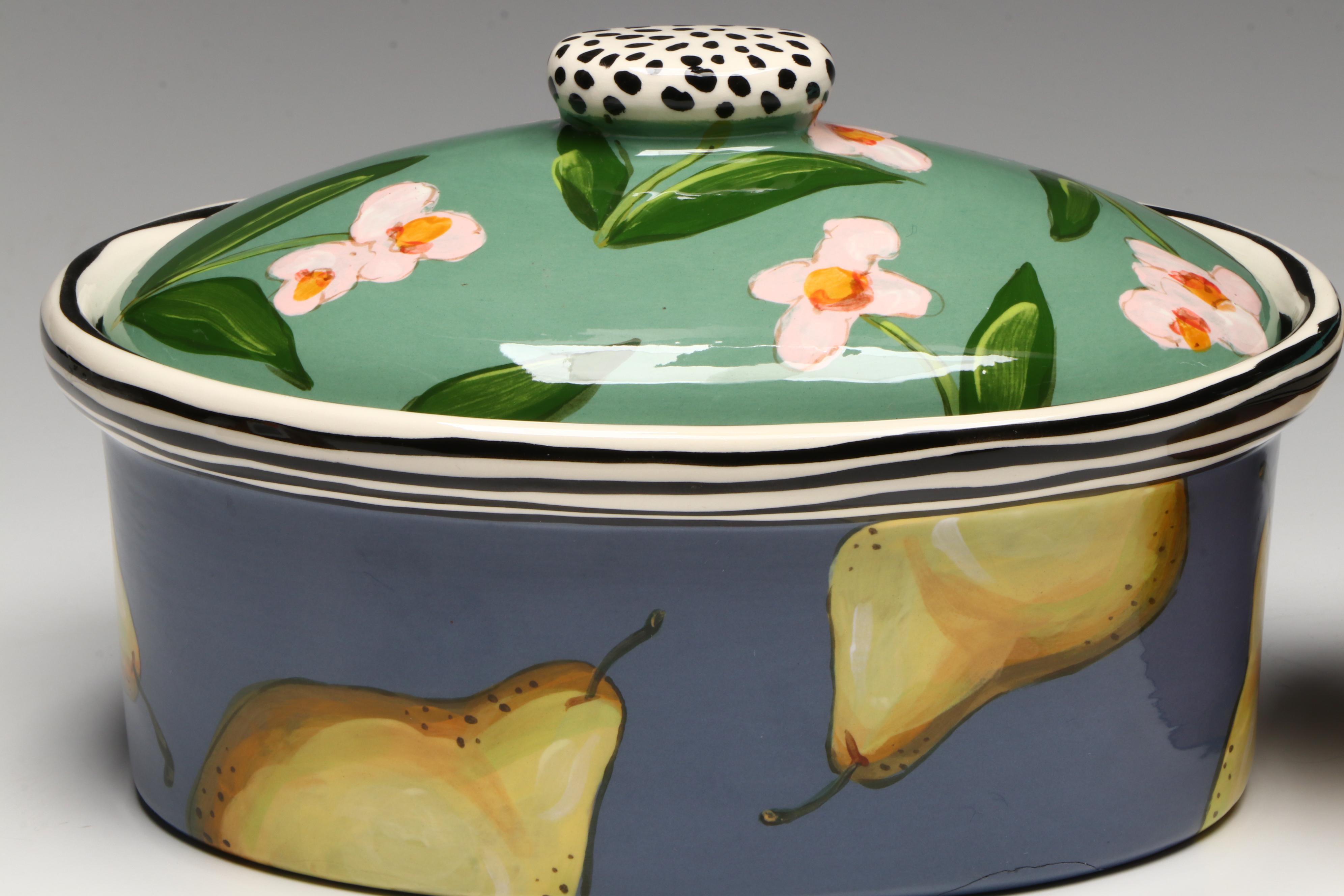 Vintage Droll Designs Hand-Painted Vegetable Motif Lidded Casseroles