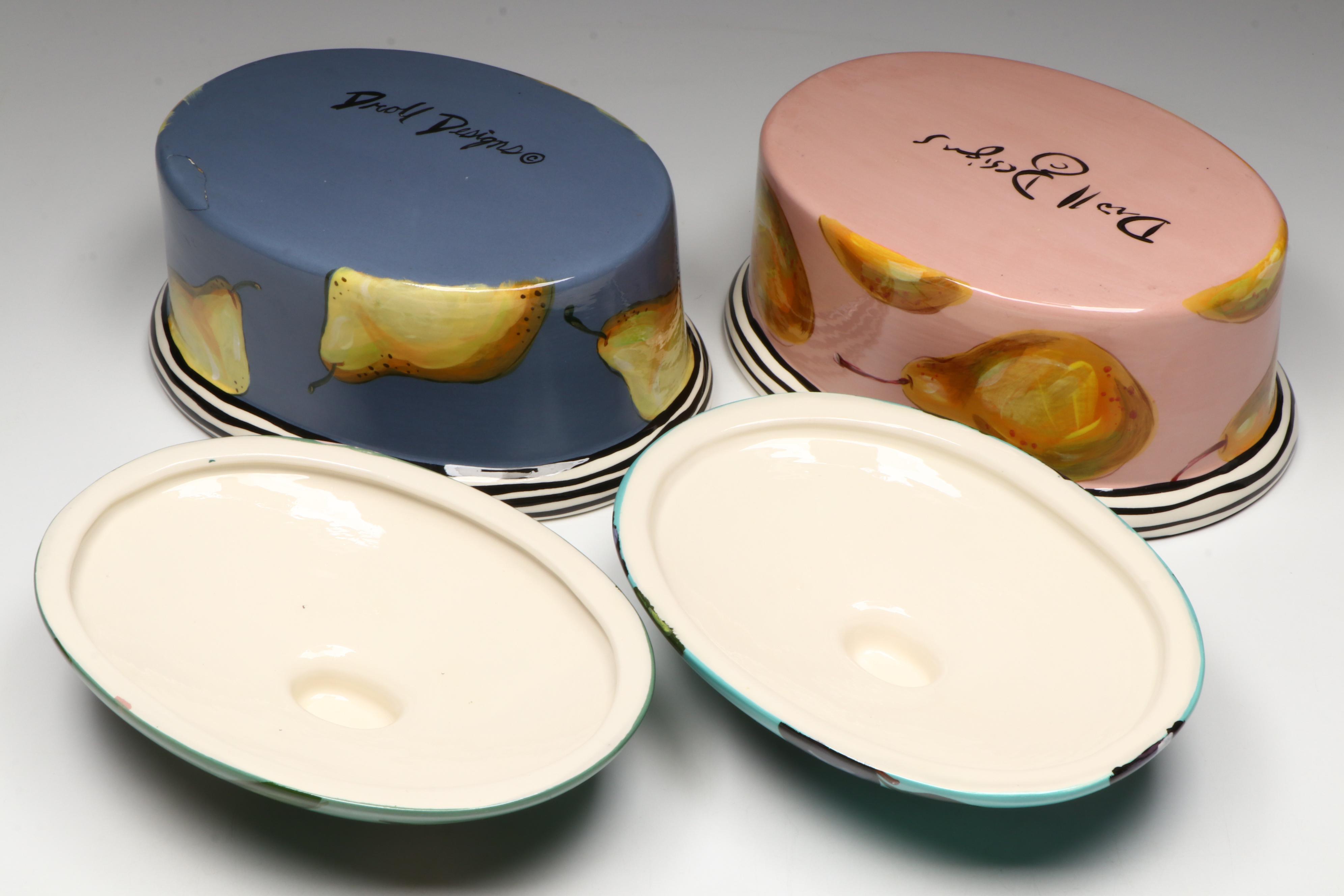 Vintage Droll Designs Hand-Painted Vegetable Motif Lidded Casseroles