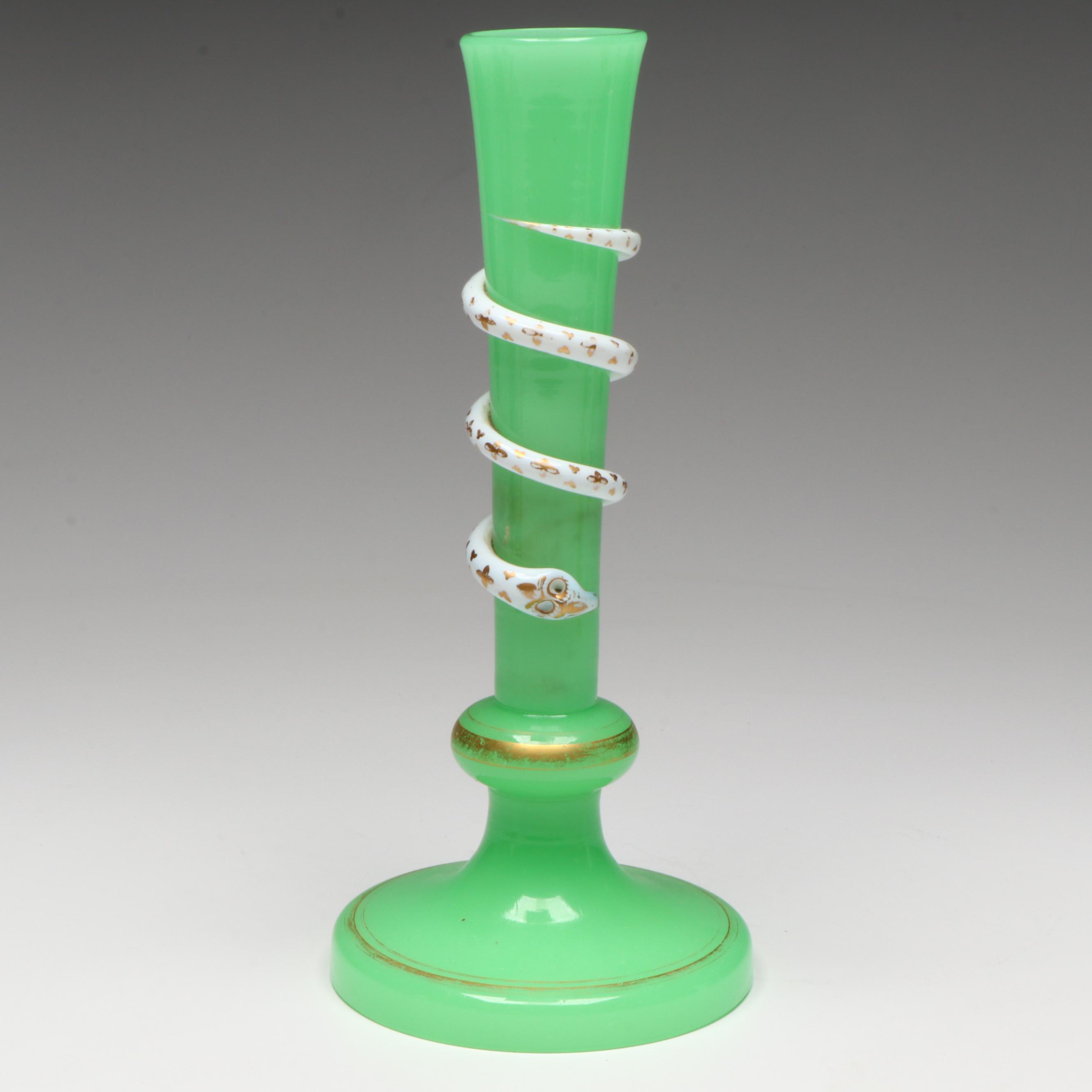 French Charles X Opaline Vase with Applied Coiled Snake and Vaseline Mushrooms