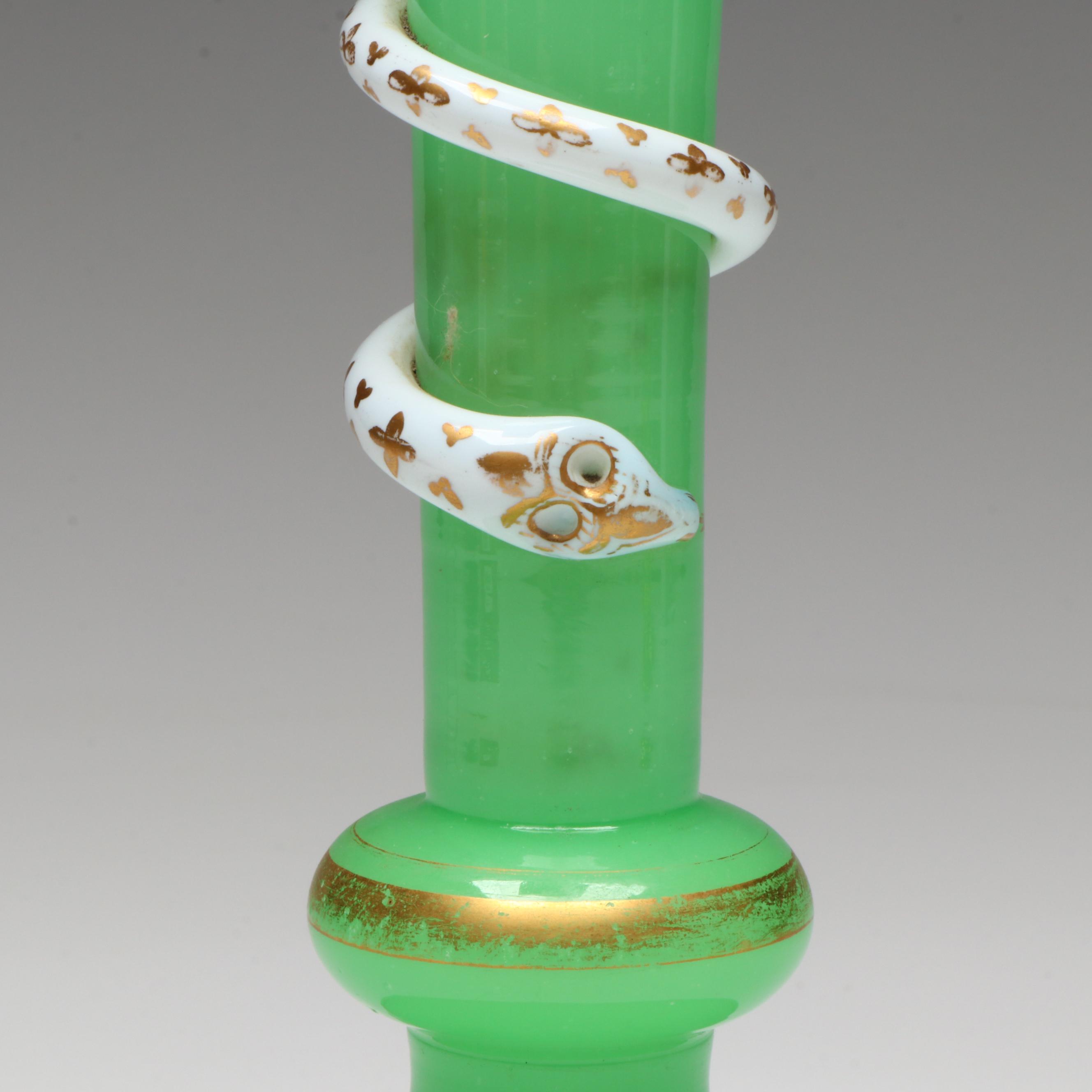 French Charles X Opaline Vase with Applied Coiled Snake and Vaseline Mushrooms