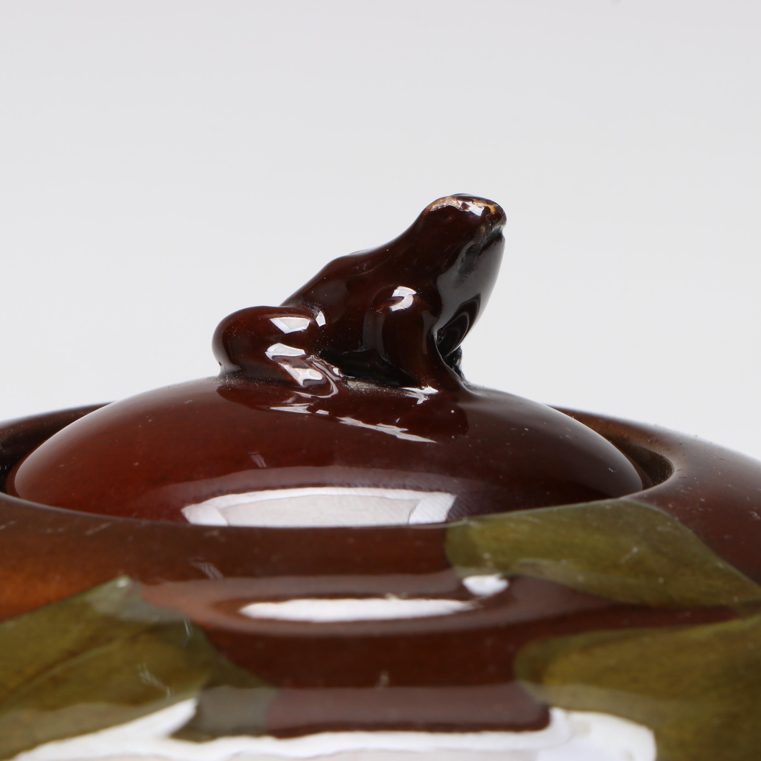 Rookwood Pottery Standard Glaze Inkwell & Frog Finial, 1899