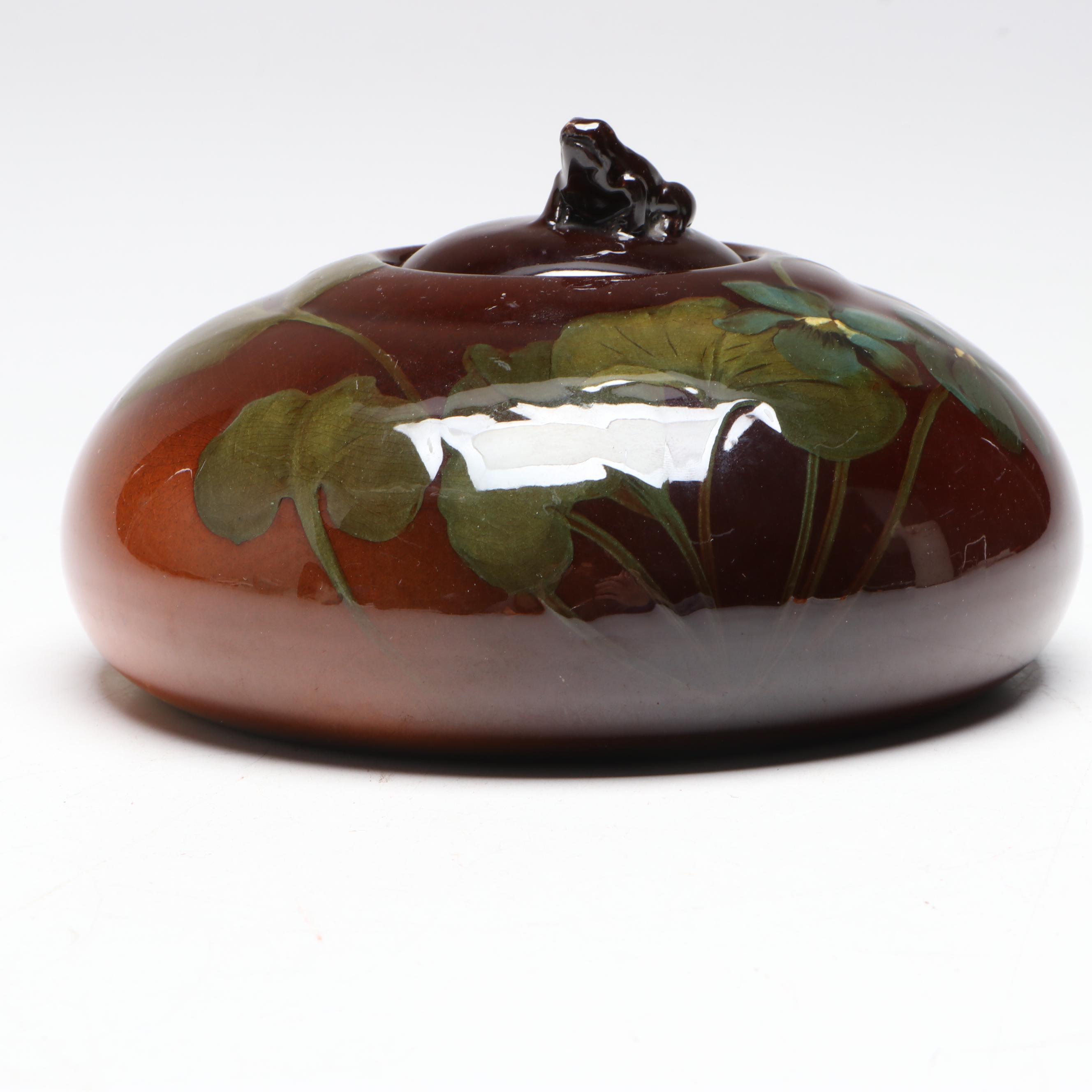 Rookwood Pottery Standard Glaze Inkwell & Frog Finial, 1899