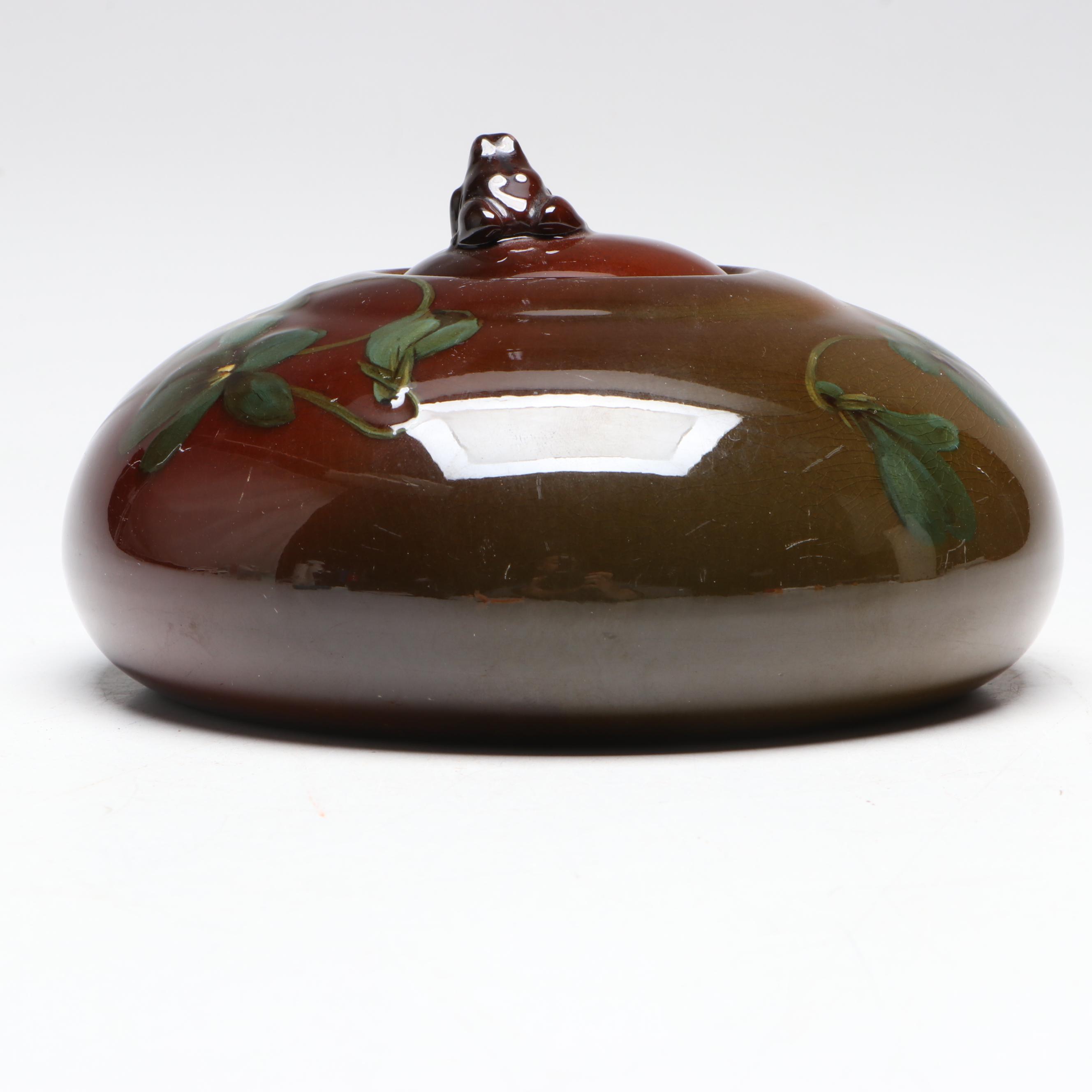 Rookwood Pottery Standard Glaze Inkwell & Frog Finial, 1899