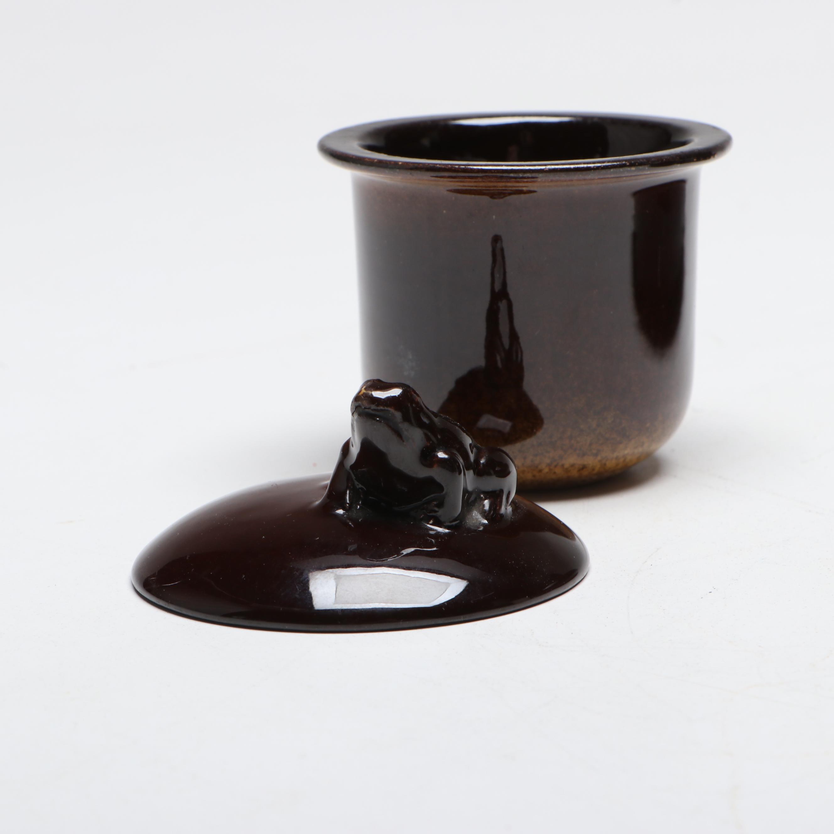 Rookwood Pottery Standard Glaze Inkwell & Frog Finial, 1899