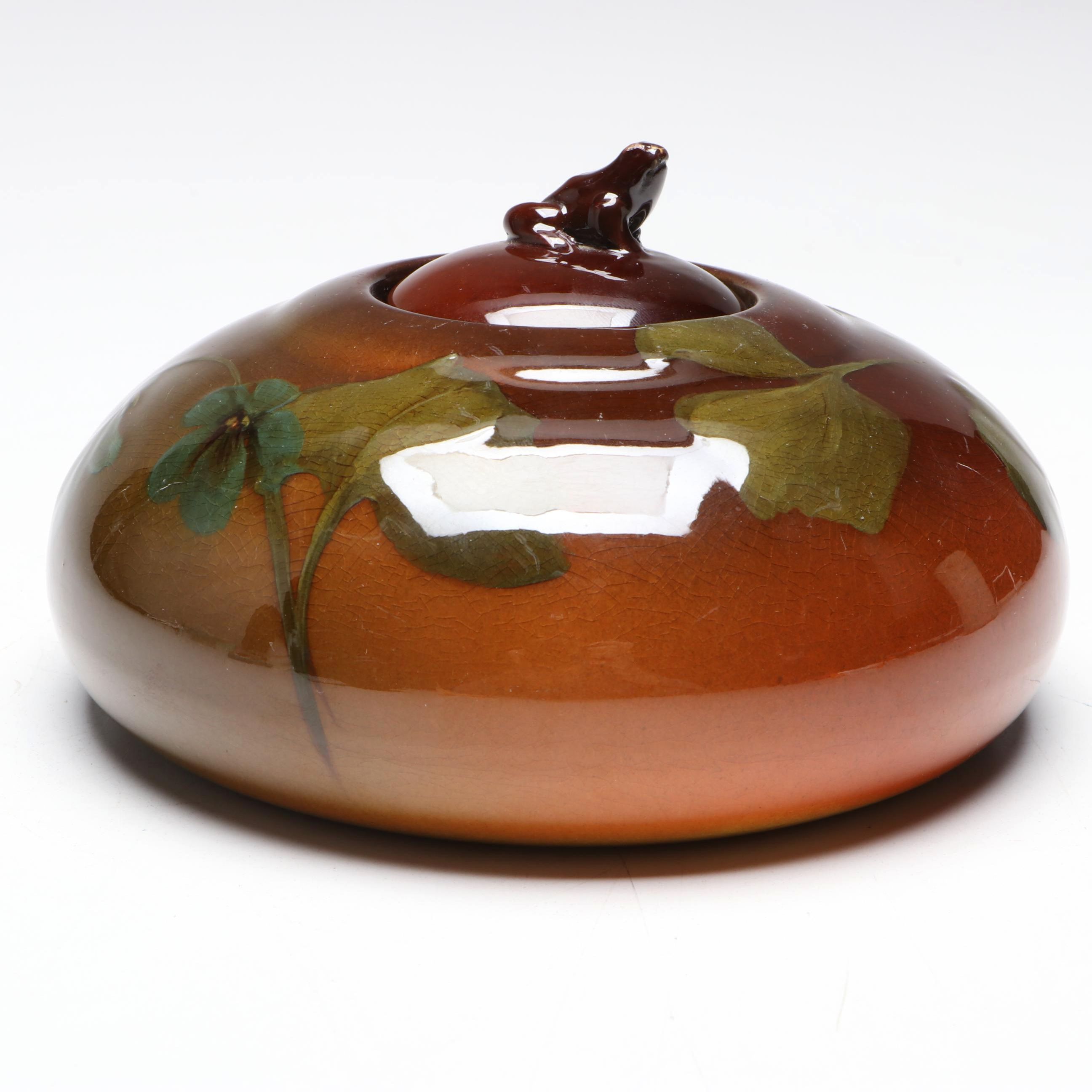 Rookwood Pottery Standard Glaze Inkwell & Frog Finial, 1899