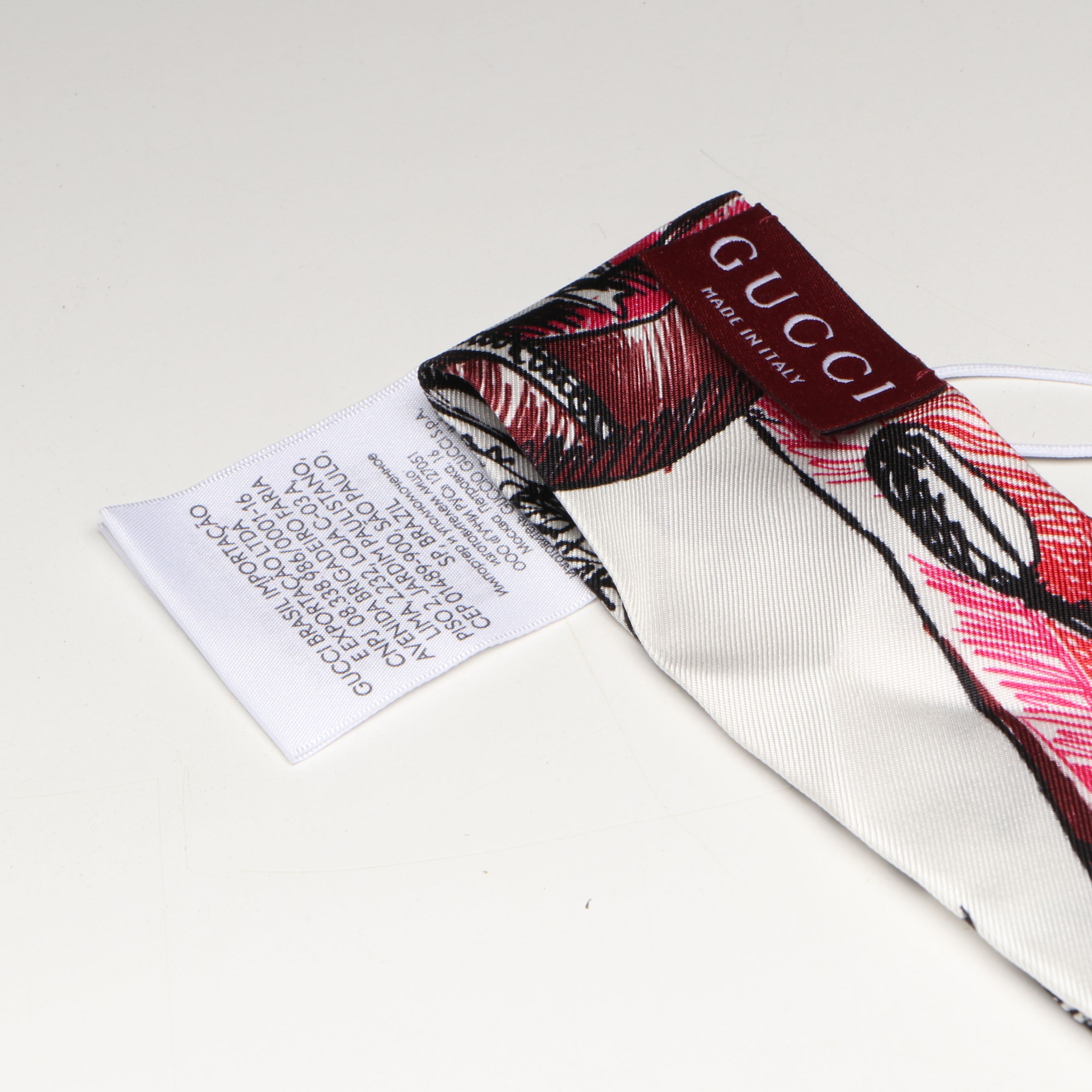 Gucci Pink & Black Floral Motif Silk Skinny Scarf in Box