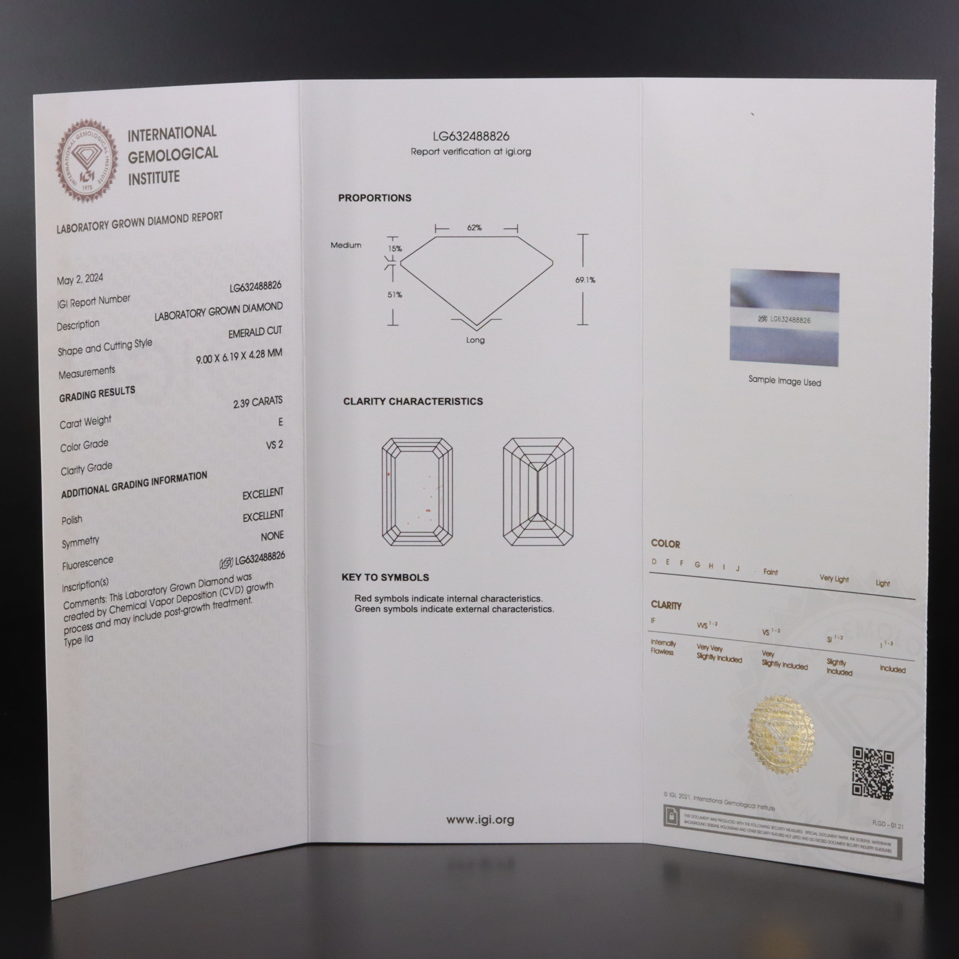Loose 2.39 CT Lab Grown Diamond with IGI Report