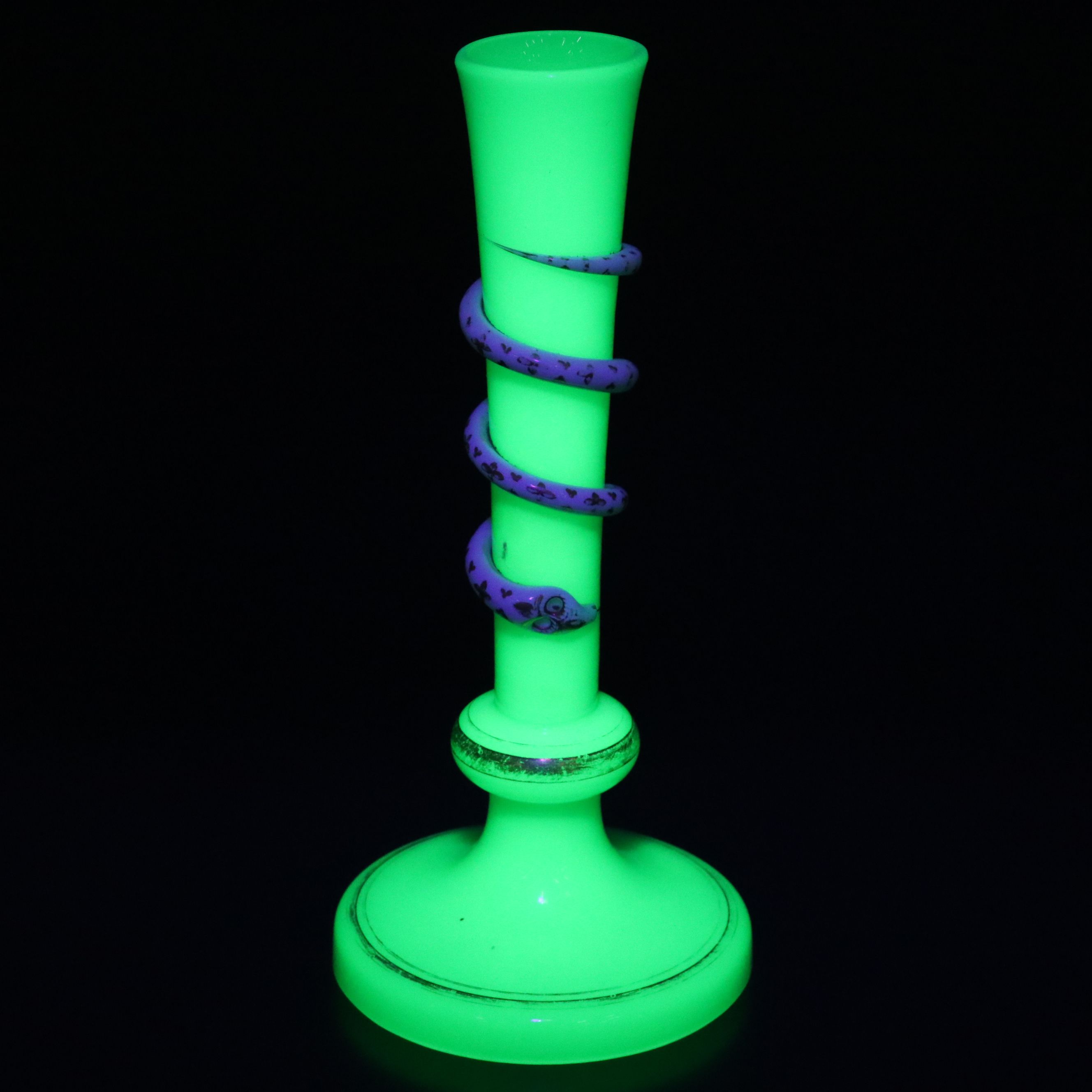 French Charles X Opaline Vase with Applied Coiled Snake and Vaseline Mushrooms