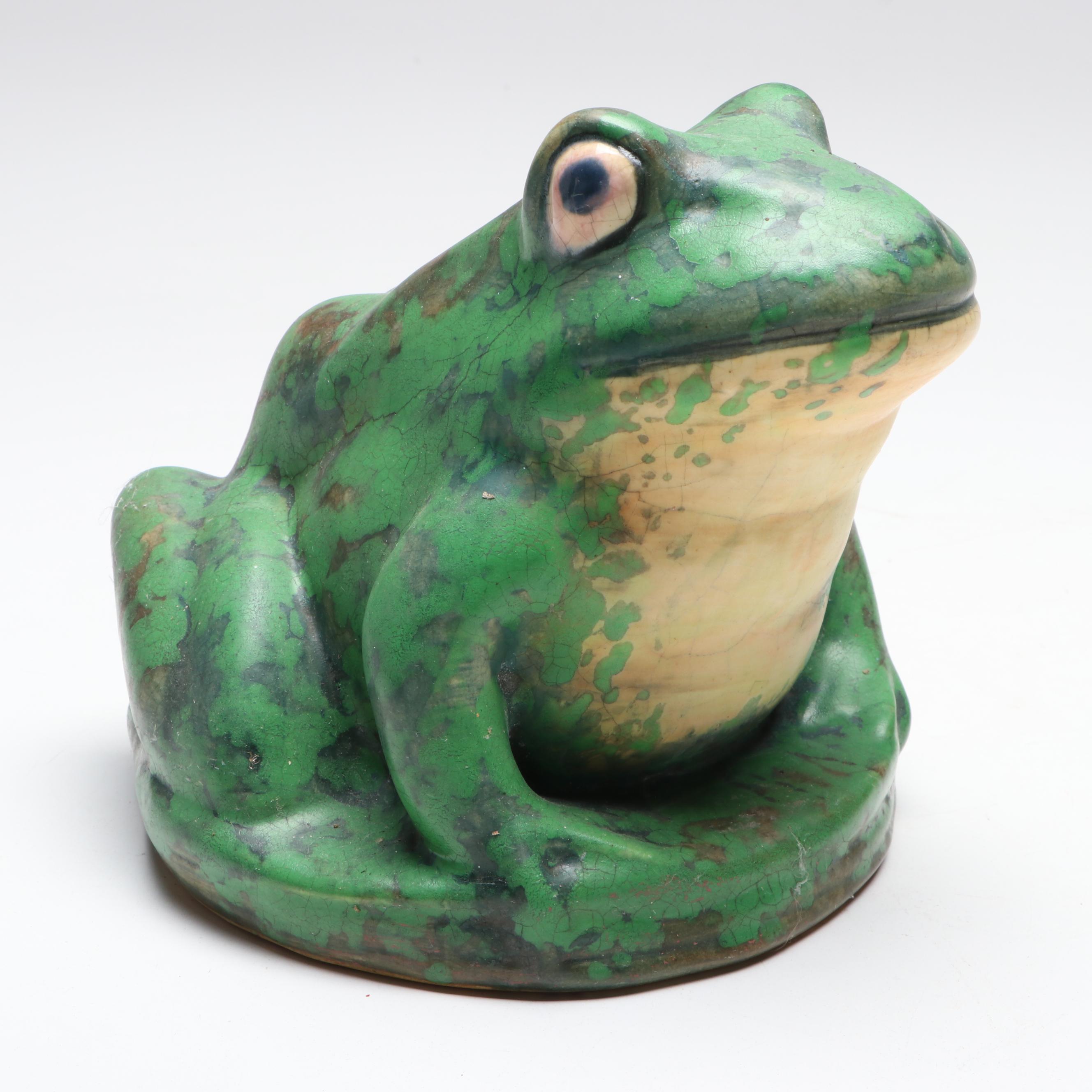 Rudolph Lorber for Weller Pottery Coppertone Garden Frog Figurine, 1920s–1930s