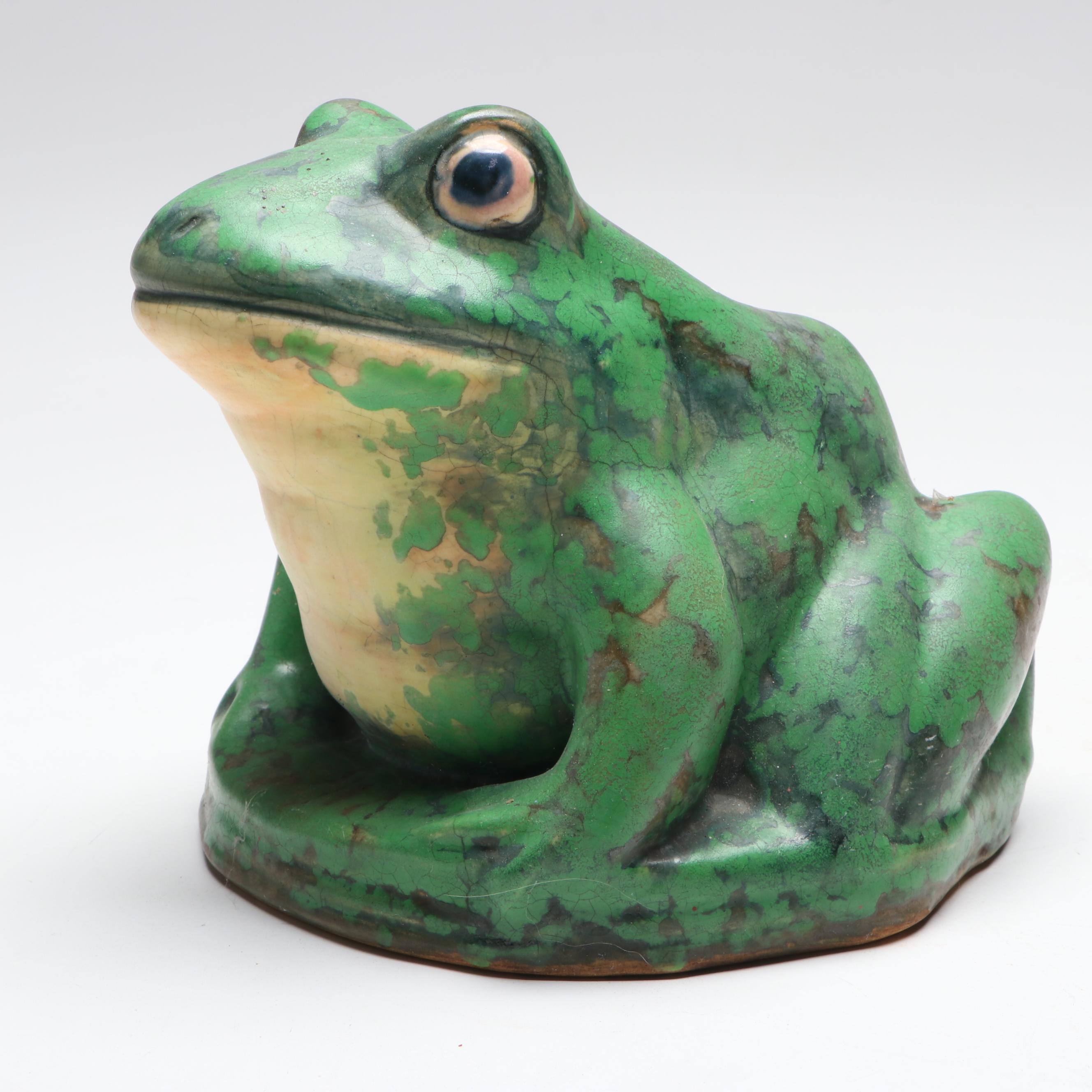 Rudolph Lorber for Weller Pottery Coppertone Garden Frog Figurine, 1920s–1930s