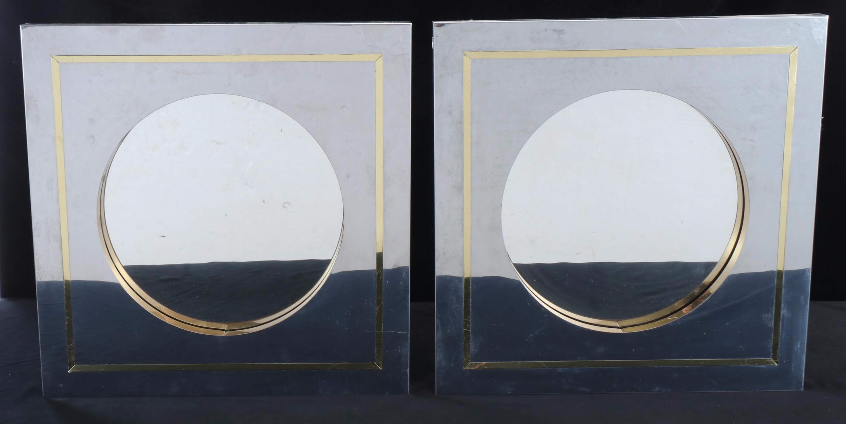 Pair of Curtis Jeré Chrome and Lacquered Brass Porthole Mirrors, Late 20th C.