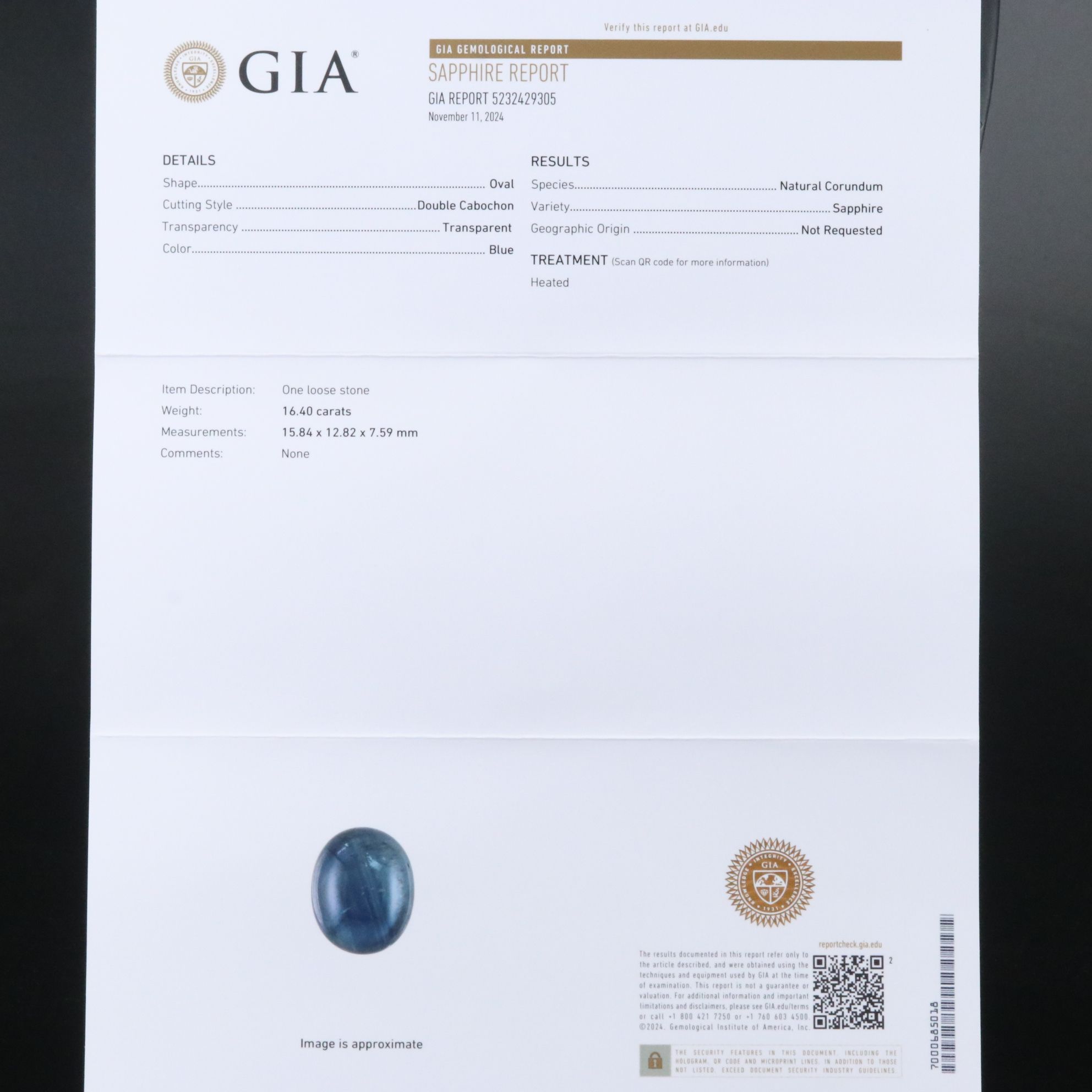 14K 16.40 CT Sapphire and Diamond Ring with GIA Report