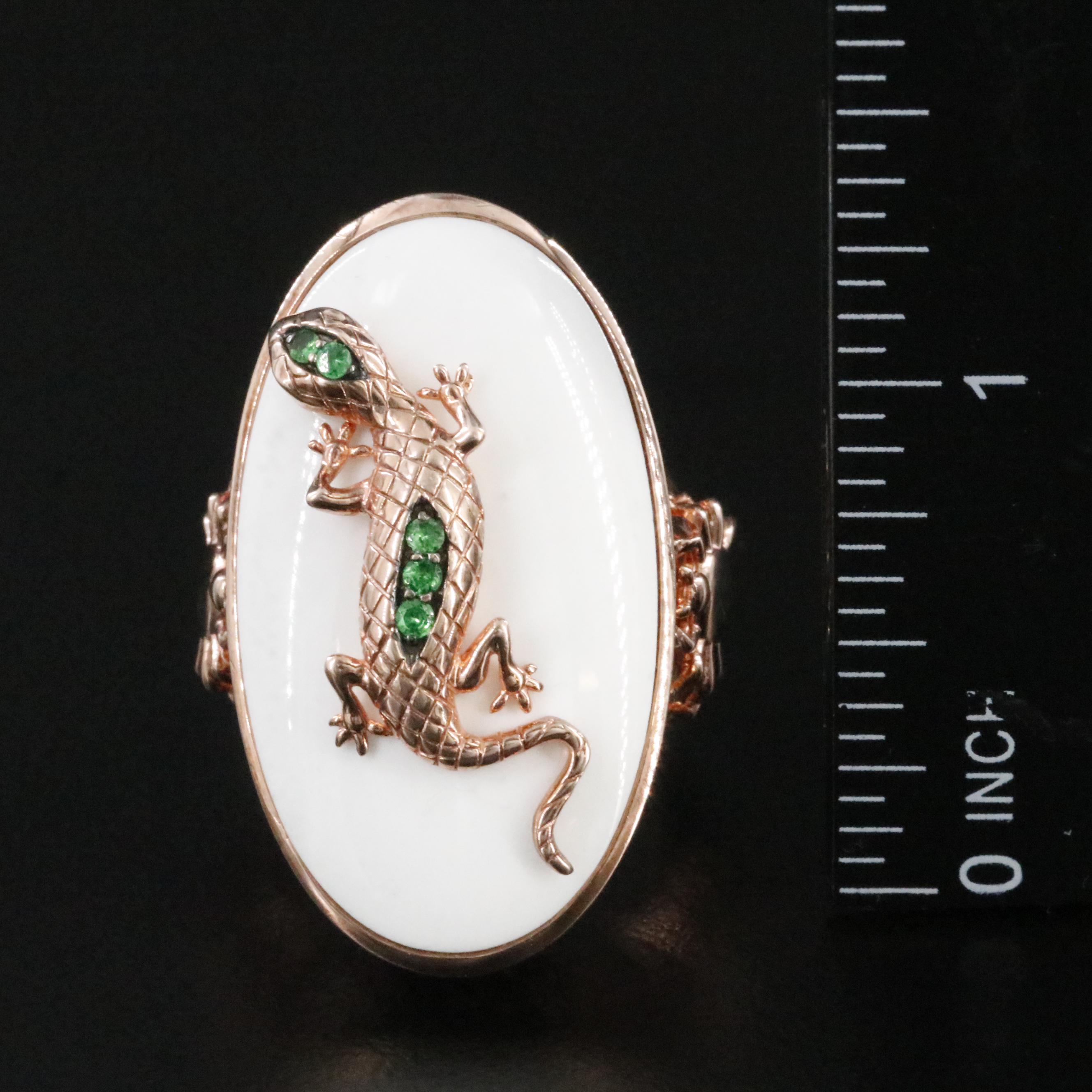 Sterling White Onyx and Tsavorite Lizard and Spider Ring