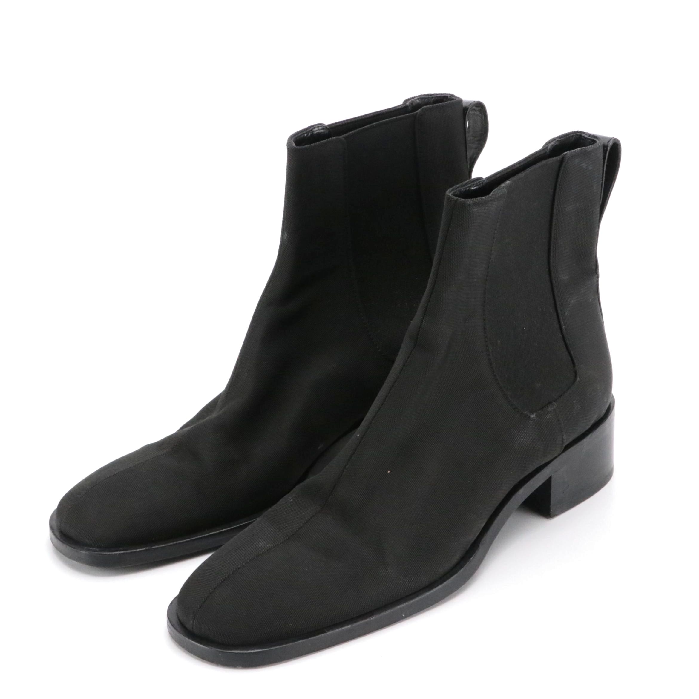 Gucci Black Nylon Square-Toe Chelsea Boots with Leather Trim