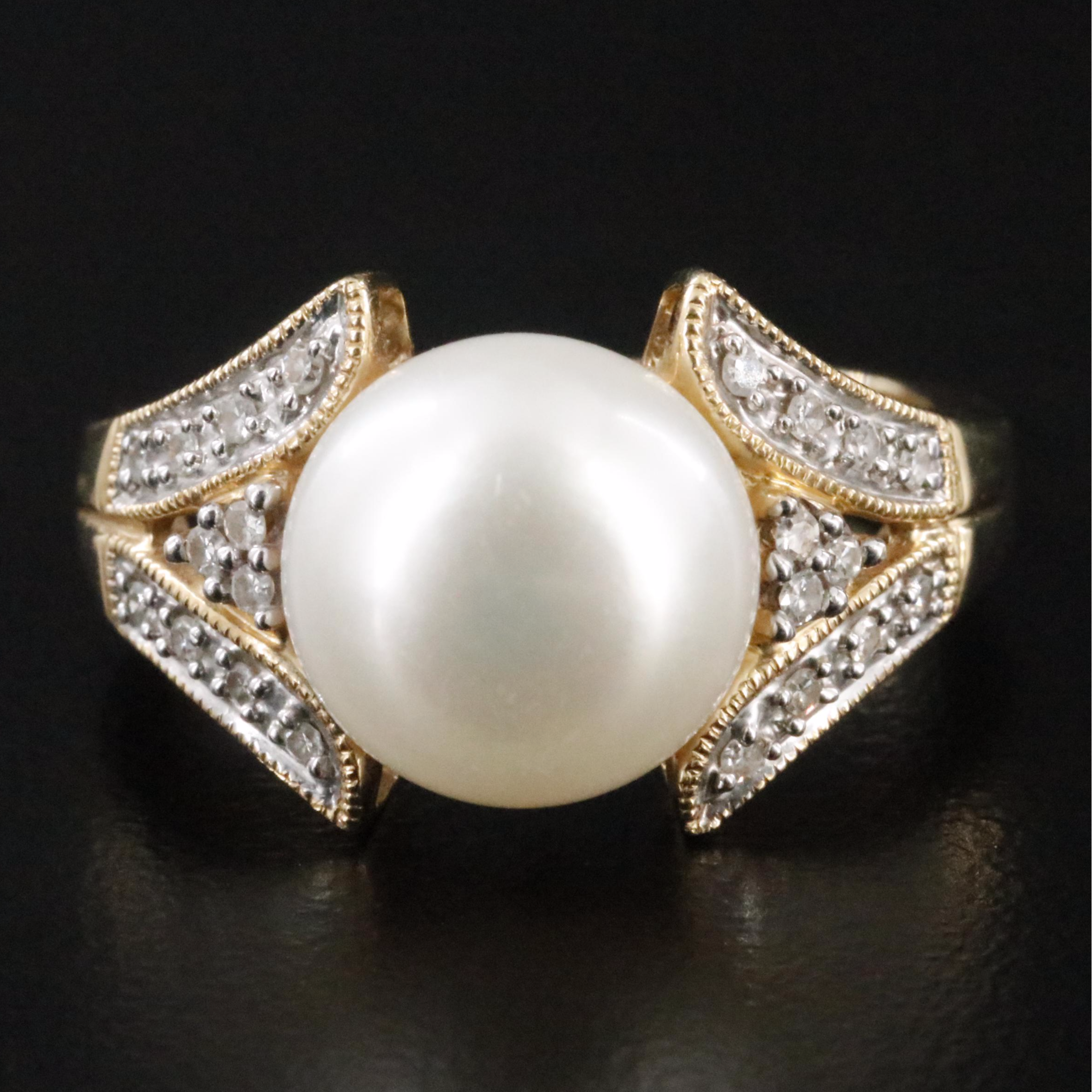 14K Pearl and Diamond Ring