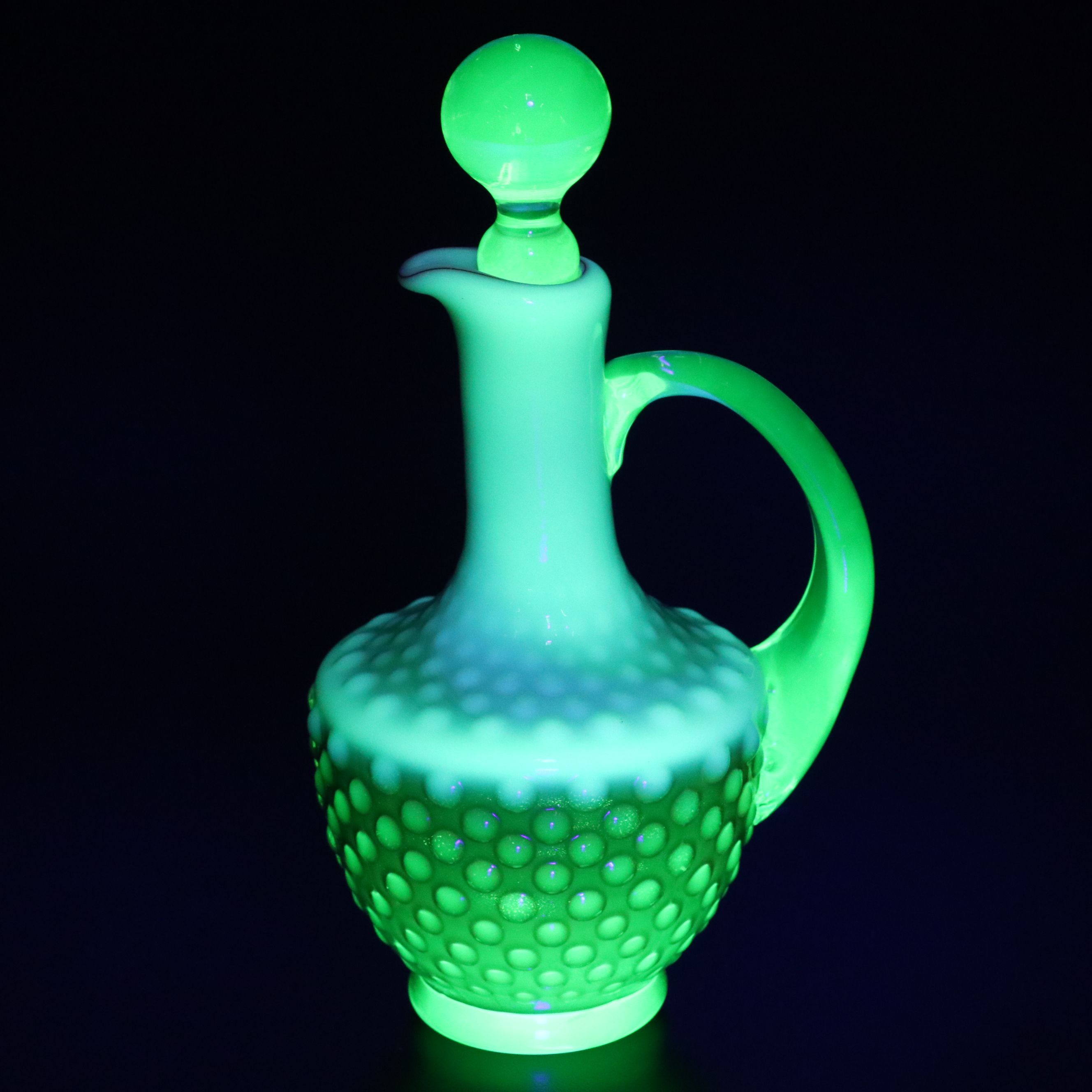 Fenton "Lily Trail" Topaz Uranium Glass with Other Victorian Style Cruets