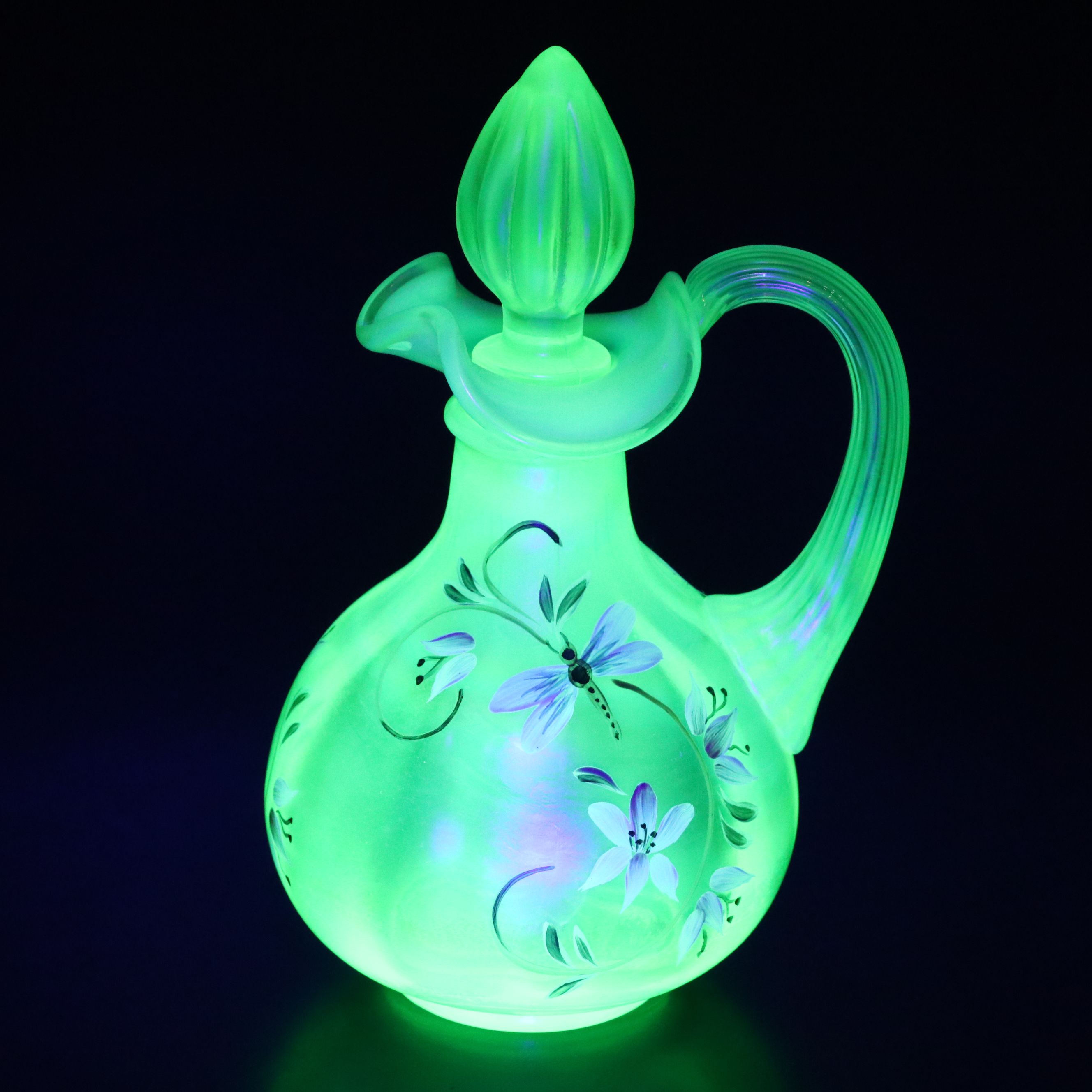 Fenton "Lily Trail" Topaz Uranium Glass with Other Victorian Style Cruets