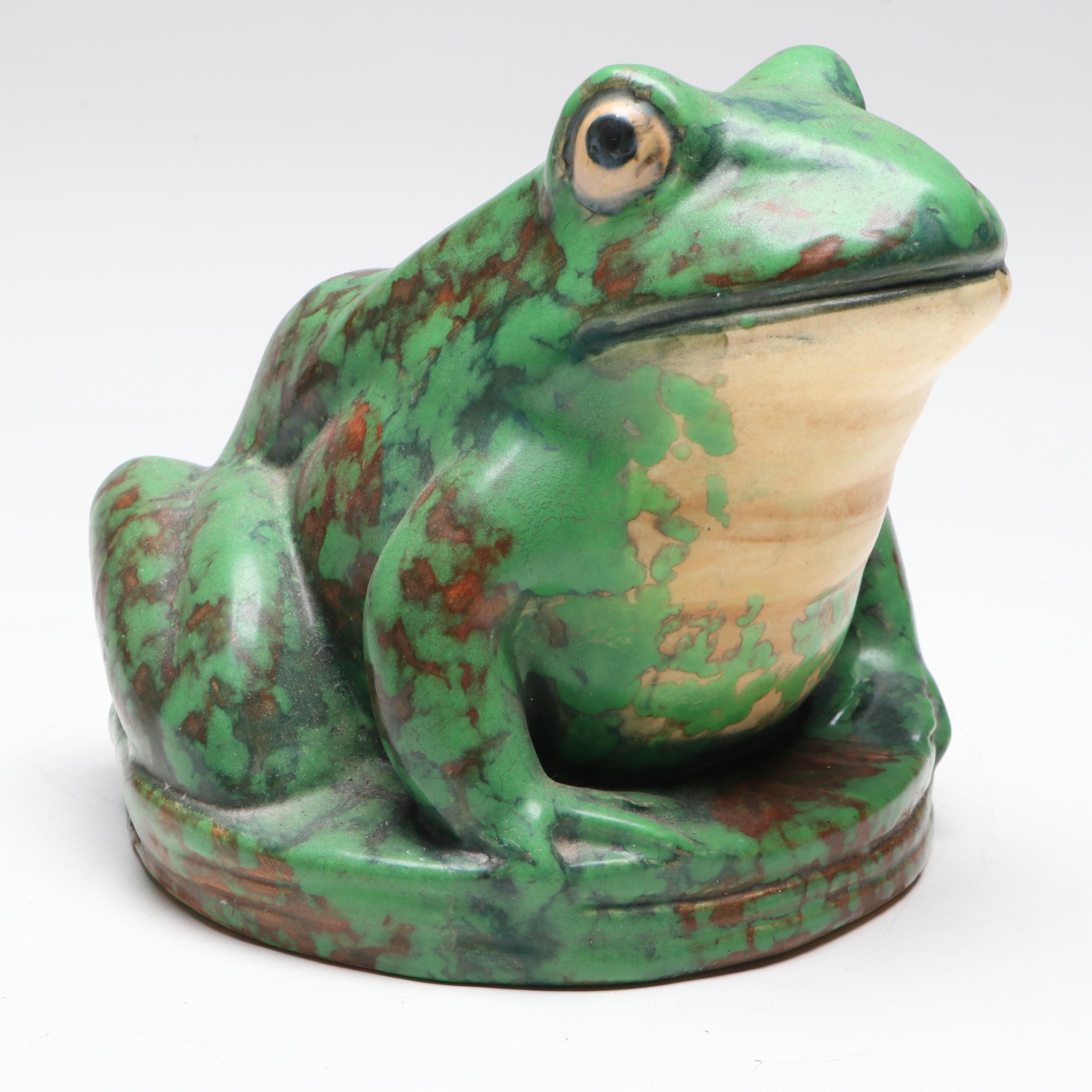 Rudolph Lorber for Weller Pottery Coppertone Frog Figurine, Early 20th Century