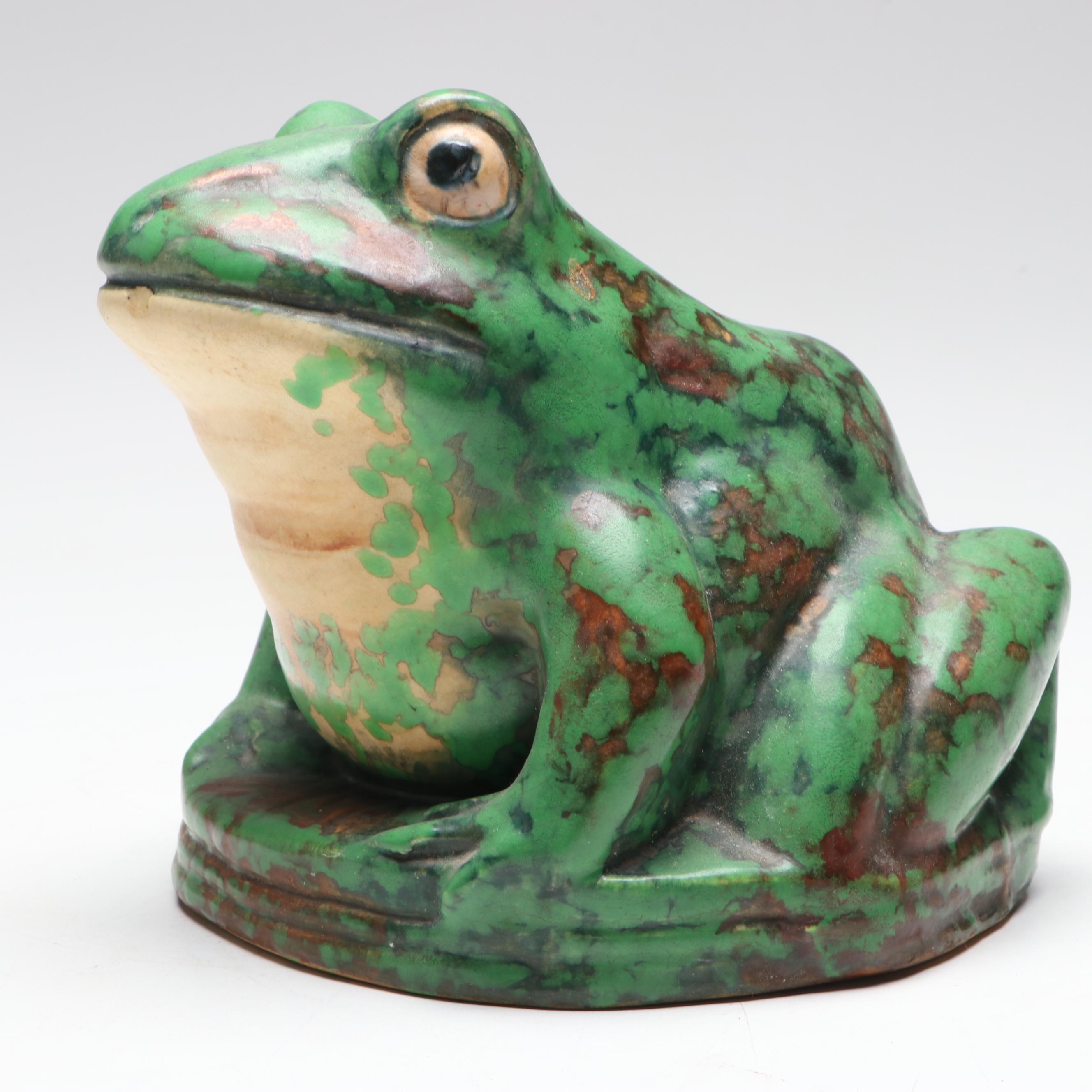 Rudolph Lorber for Weller Pottery Coppertone Frog Figurine, Early 20th Century