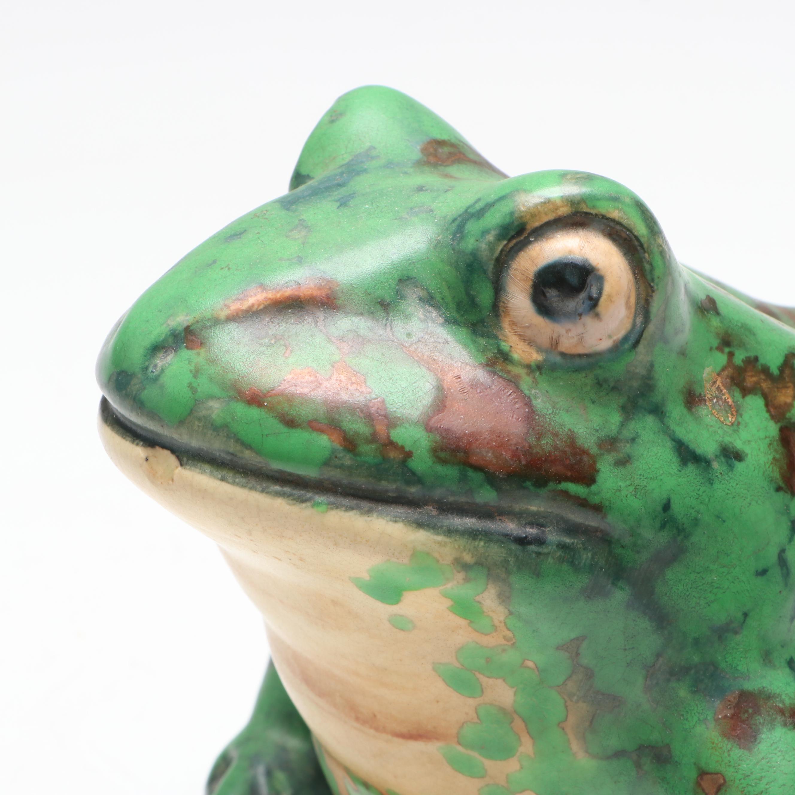 Rudolph Lorber for Weller Pottery Coppertone Frog Figurine, Early 20th Century