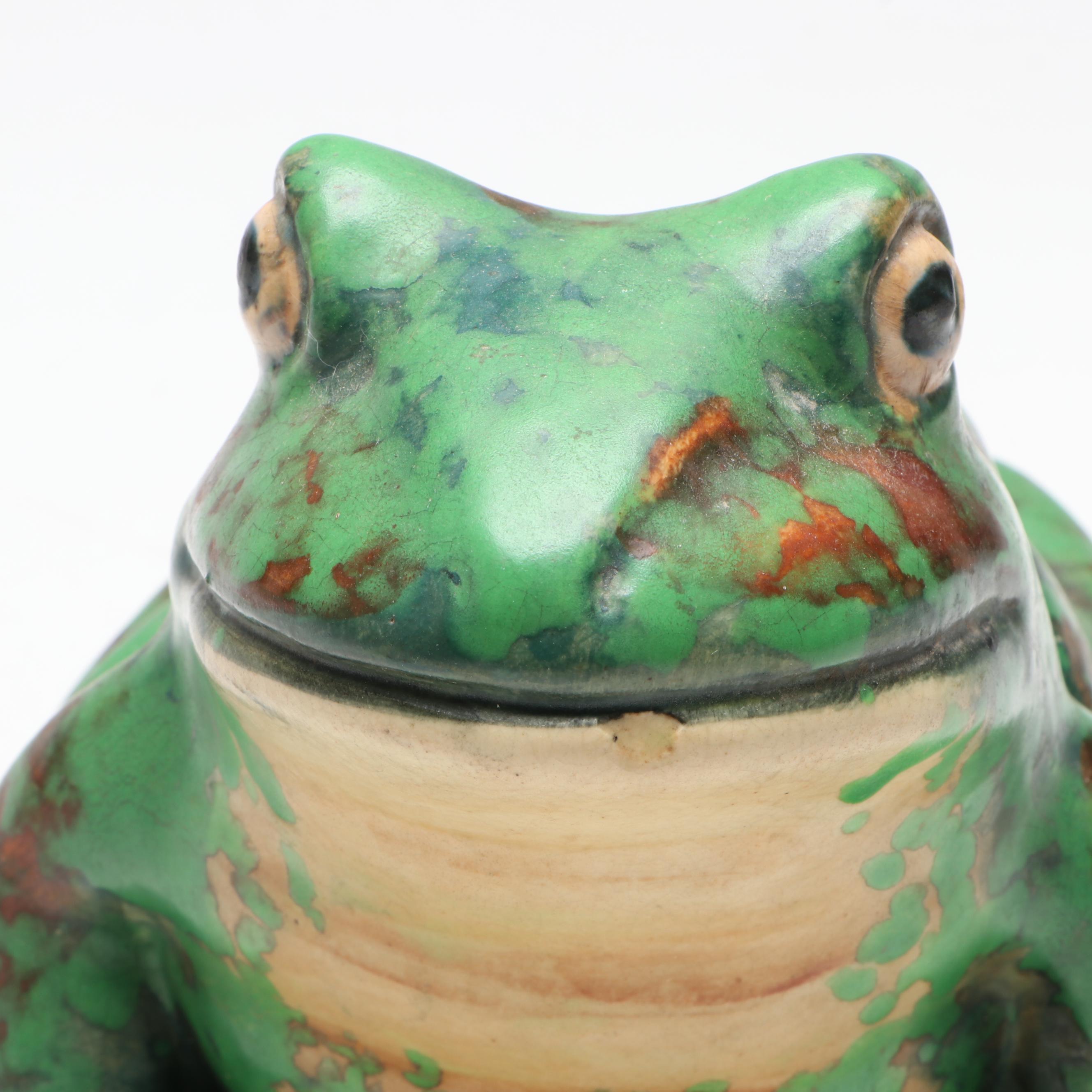 Rudolph Lorber for Weller Pottery Coppertone Frog Figurine, Early 20th Century