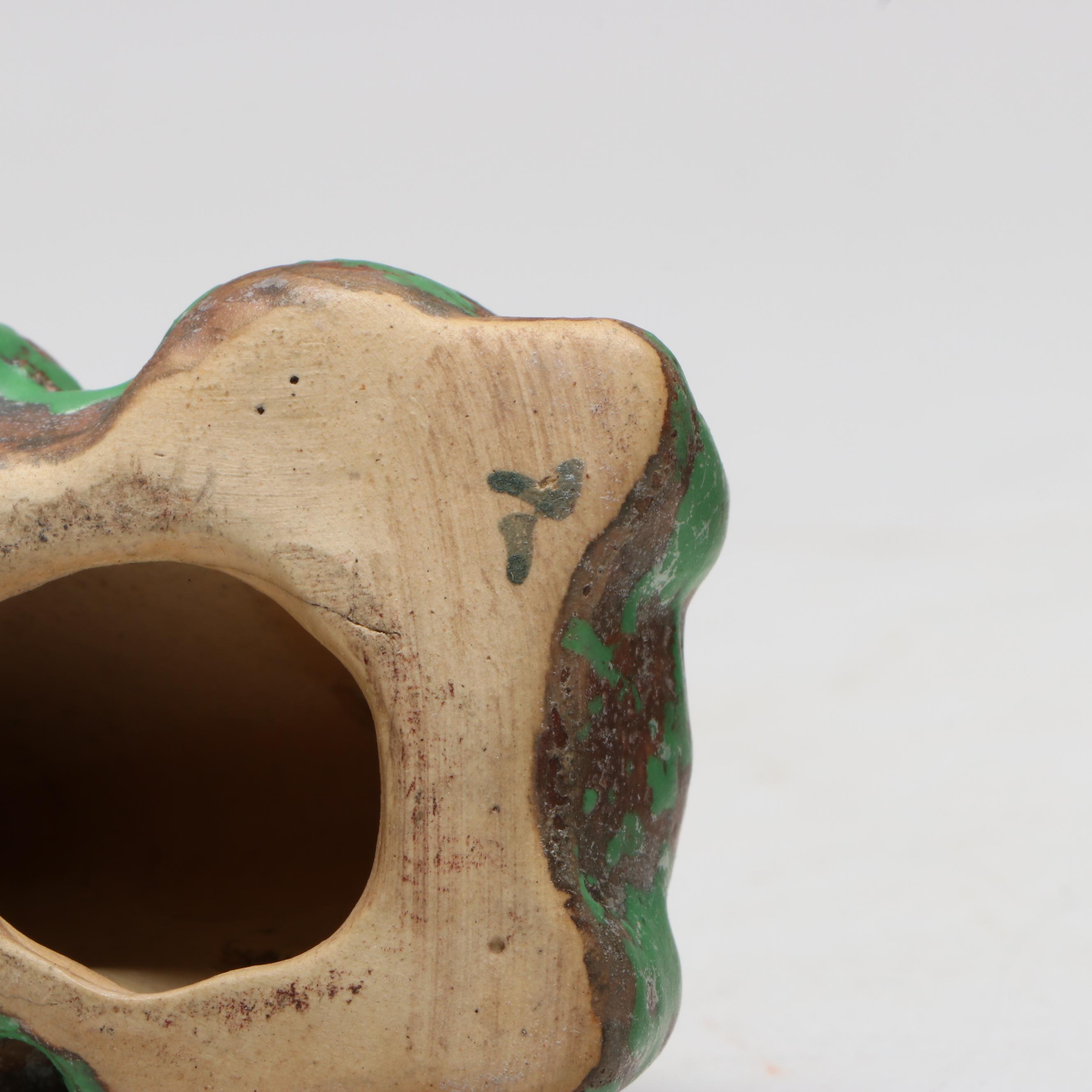 Weller Pottery Coppertone Frog Figurine and Flower Frog, Early to Mid-20th C.