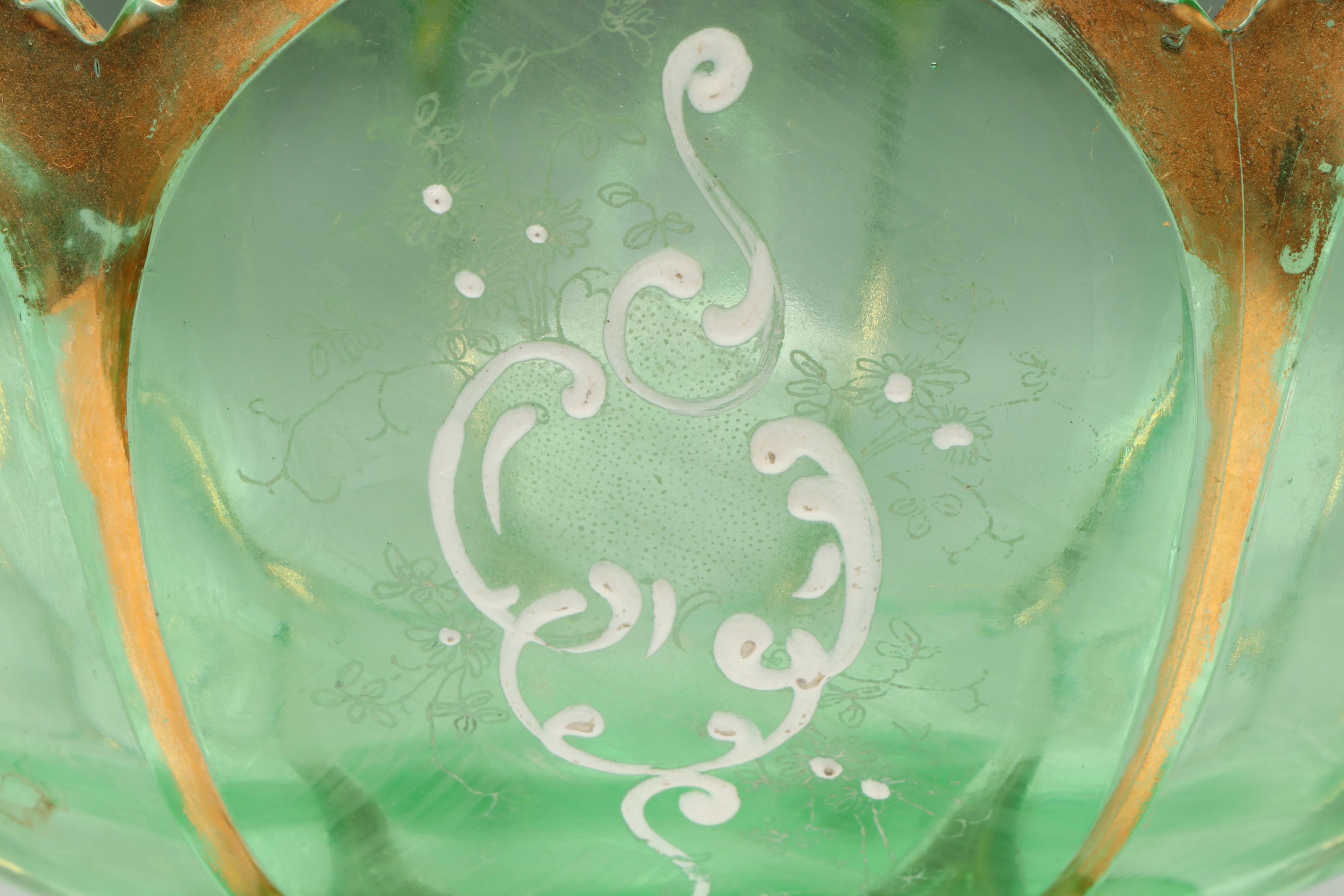 Northwood "Nestor" Gilt Accented and Enameled Uranium Glass Berry Set