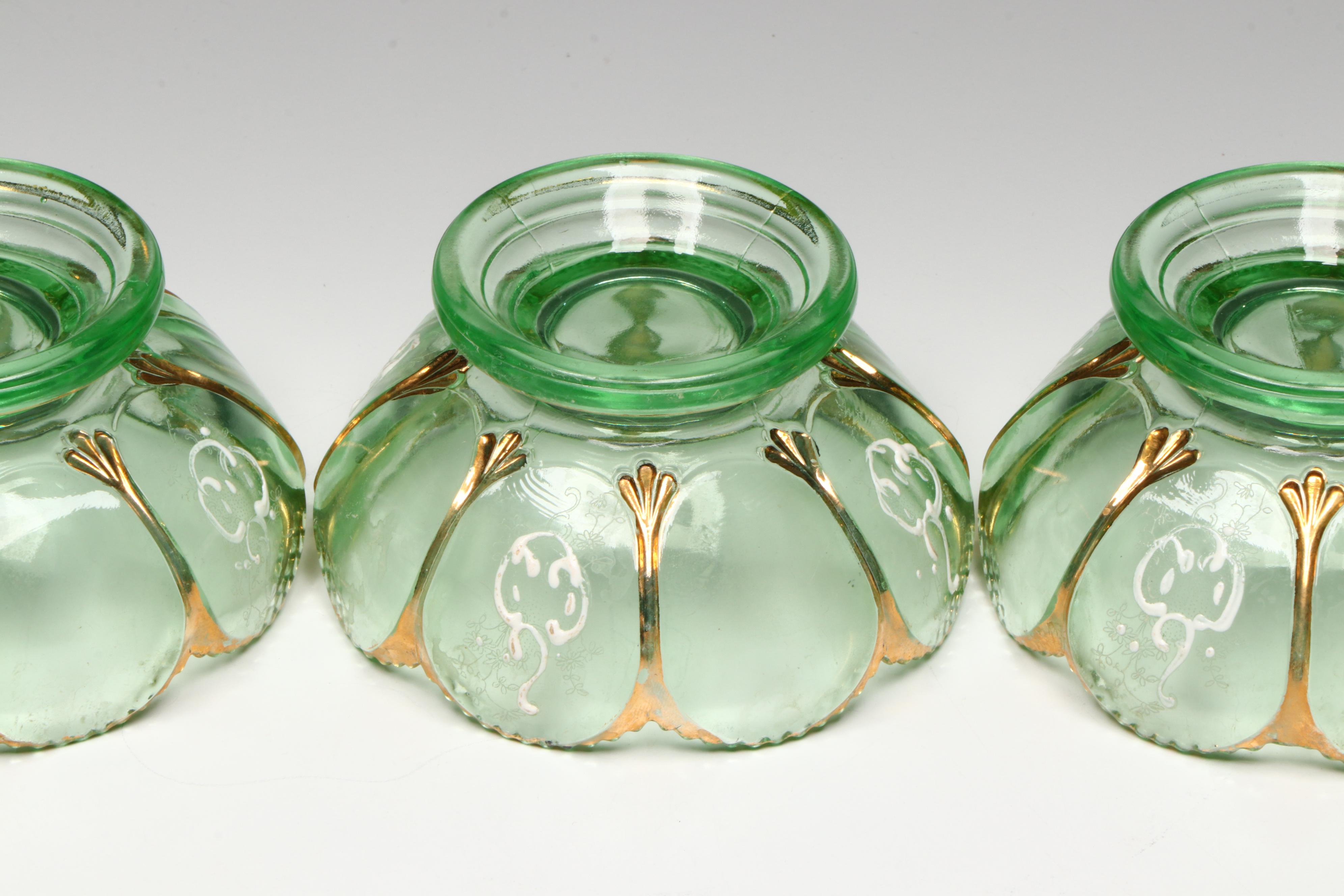 Northwood "Nestor" Gilt Accented and Enameled Uranium Glass Berry Set