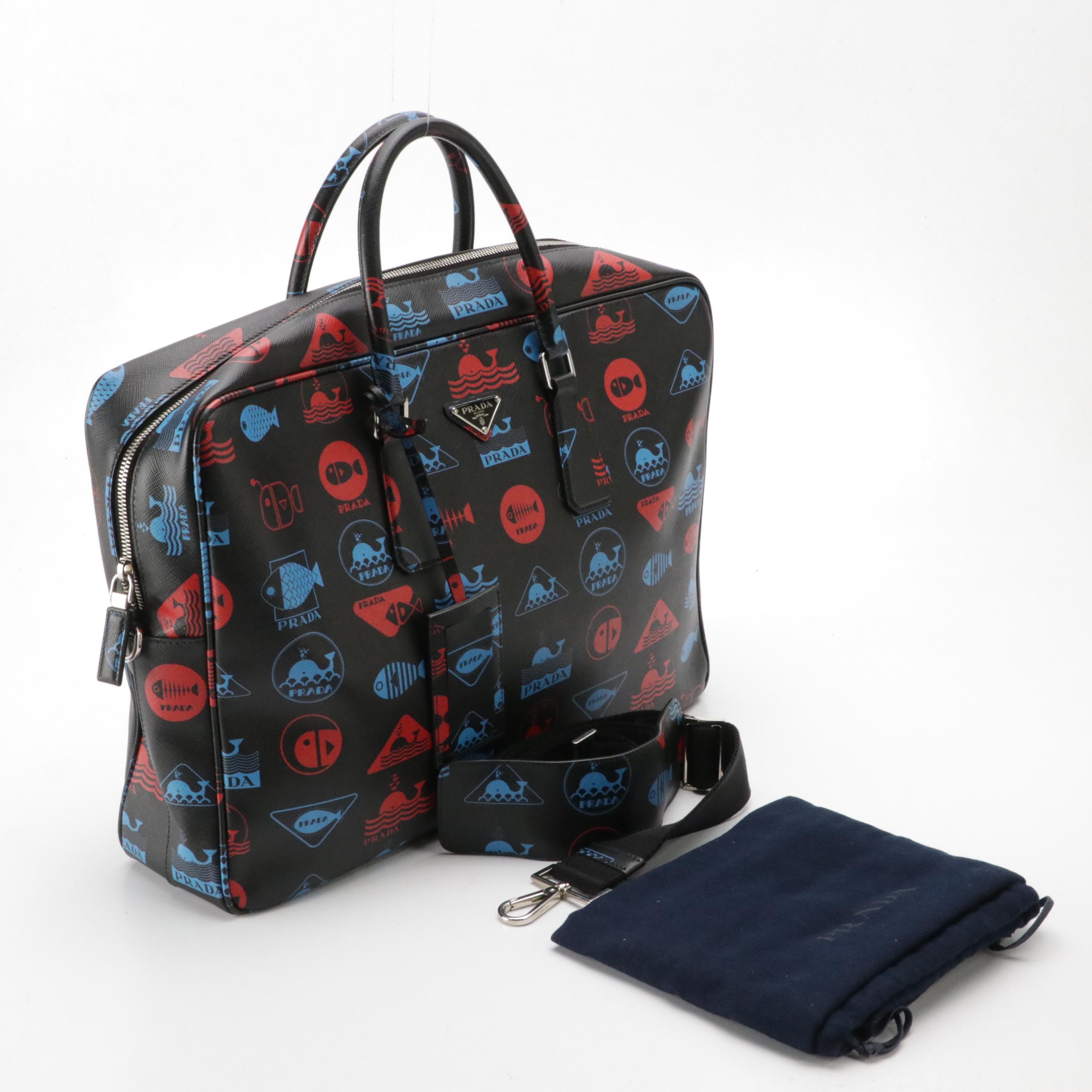 Prada Business Bag 2VE007 in Marine Print Saffiano Leather