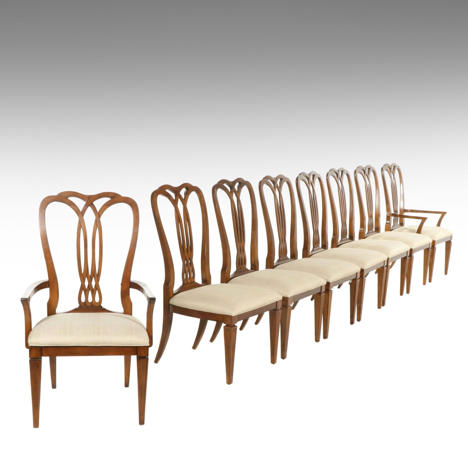 Thomasville Ribbon Back Dining Chairs with Upholstered Seats, 21st Century