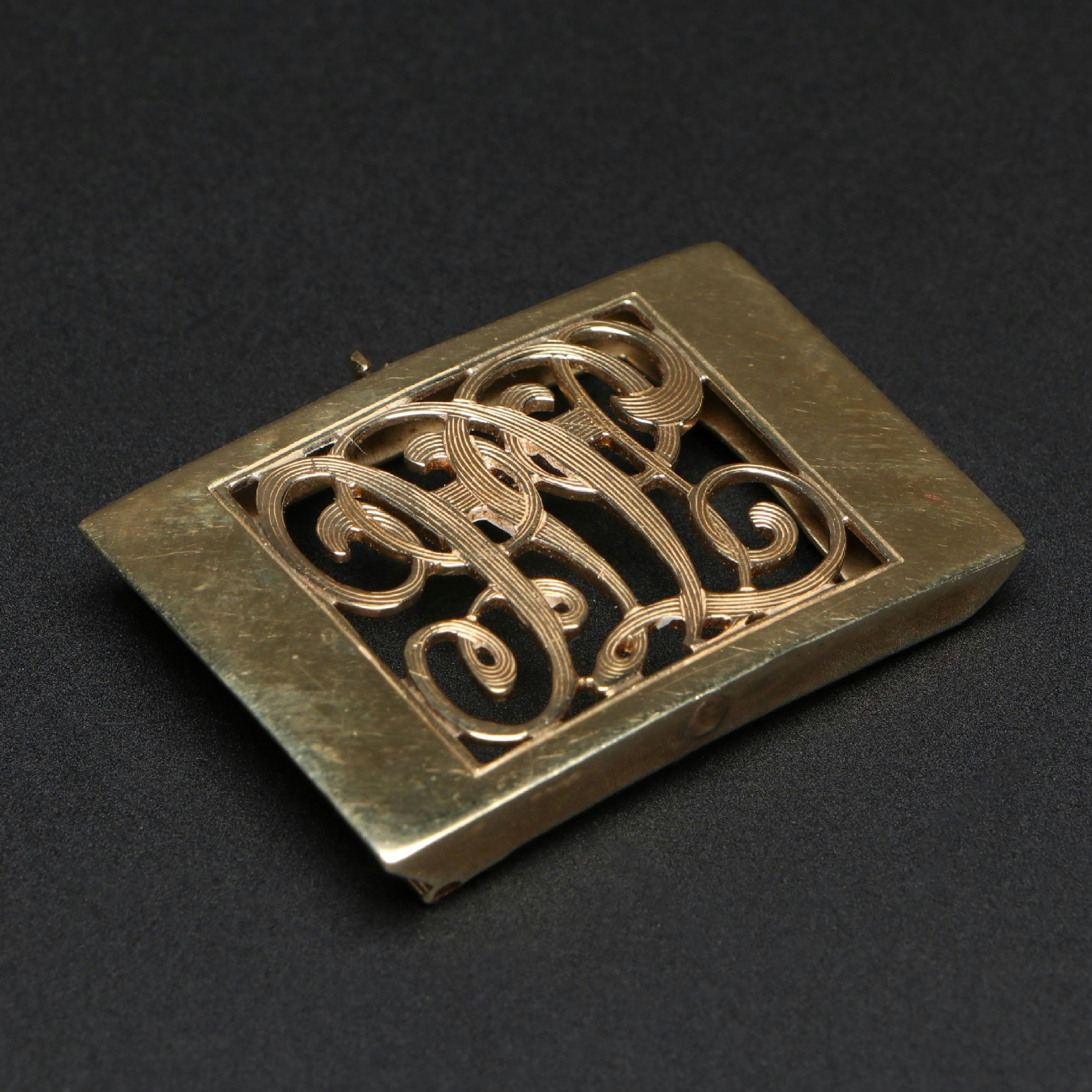 Antique 10K Yellow Gold Openwork Monogram Belt Buckle