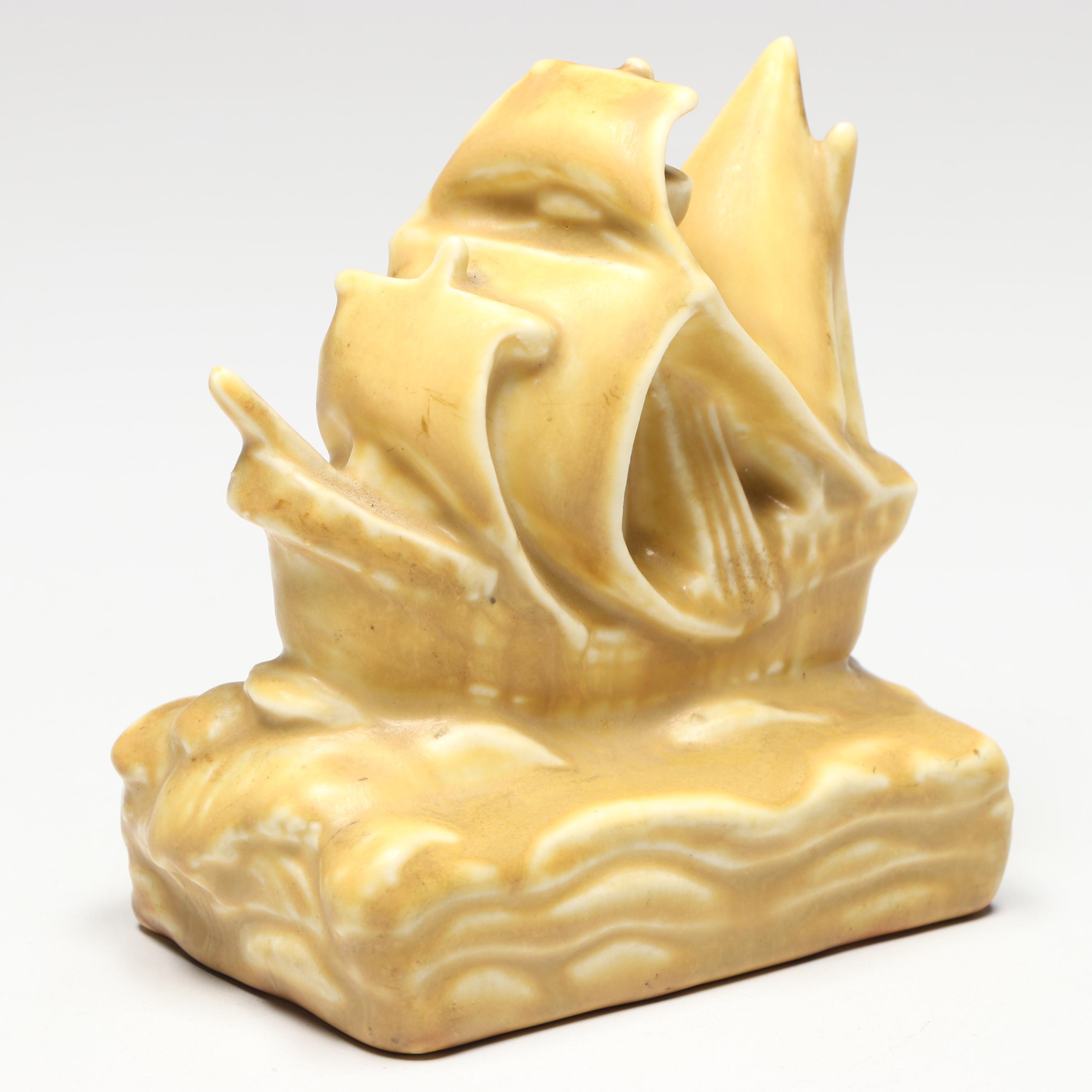 William P. McDonald for Rookwood Pottery Ship Ashtray with Ship Paperweight