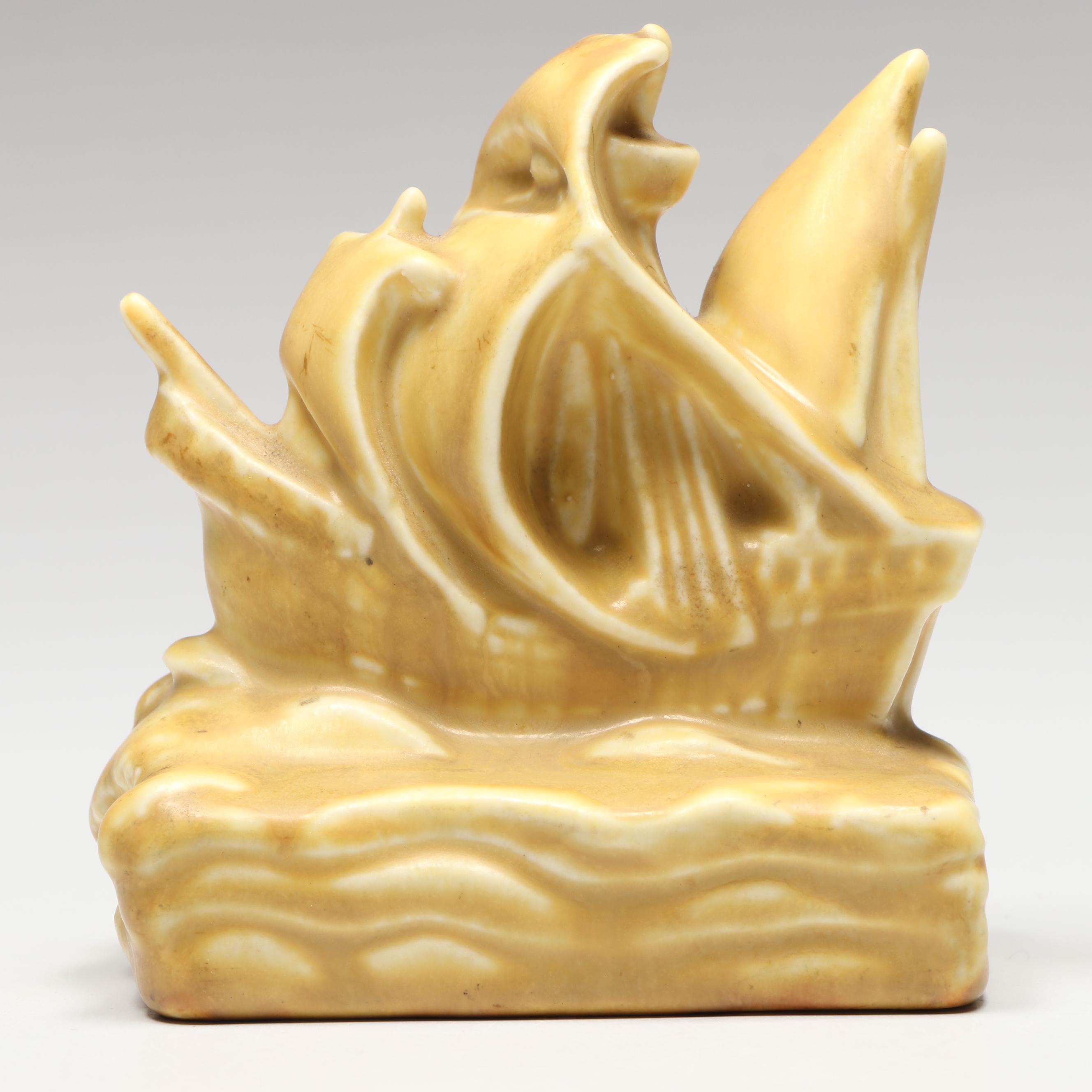William P. McDonald for Rookwood Pottery Ship Ashtray with Ship Paperweight