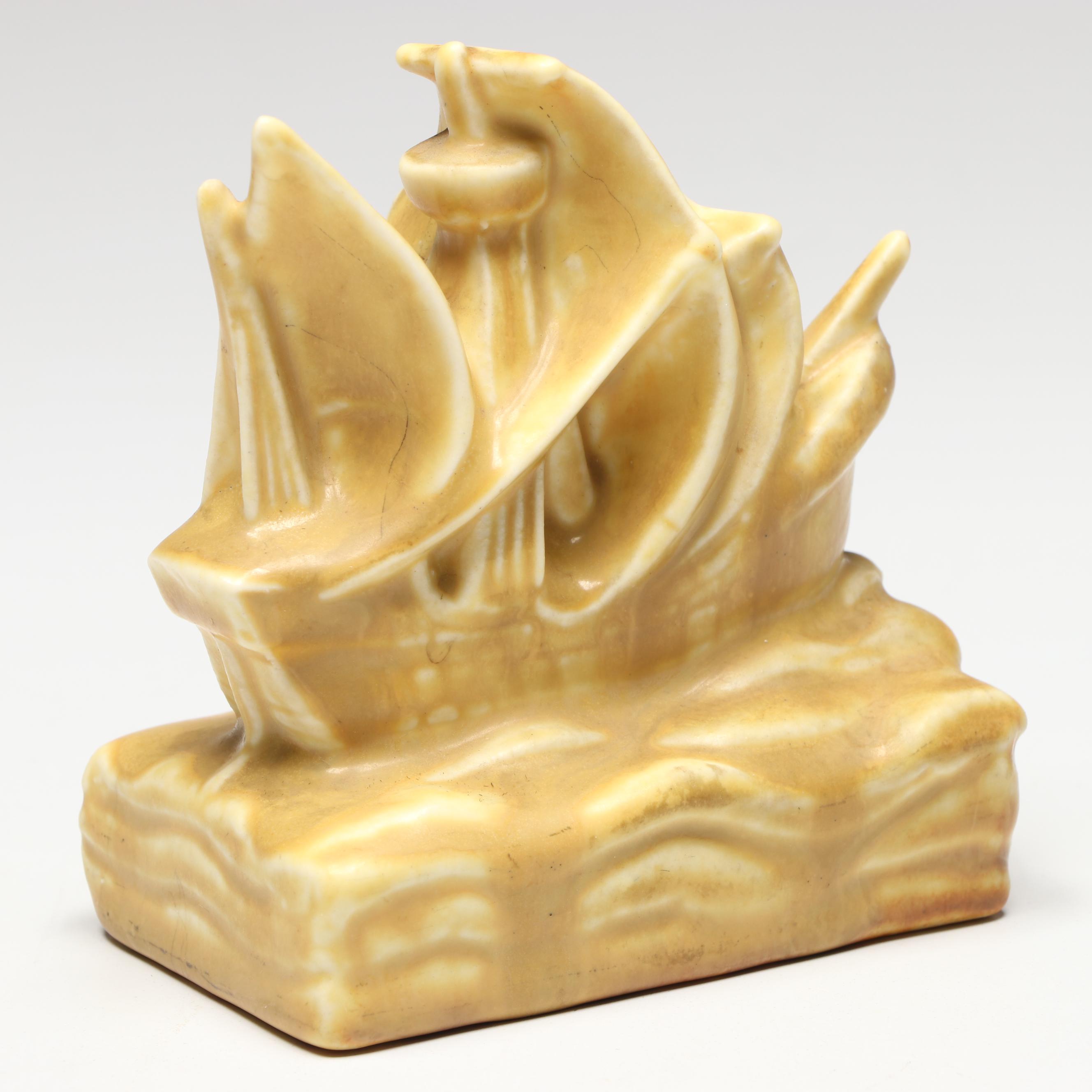 William P. McDonald for Rookwood Pottery Ship Ashtray with Ship Paperweight