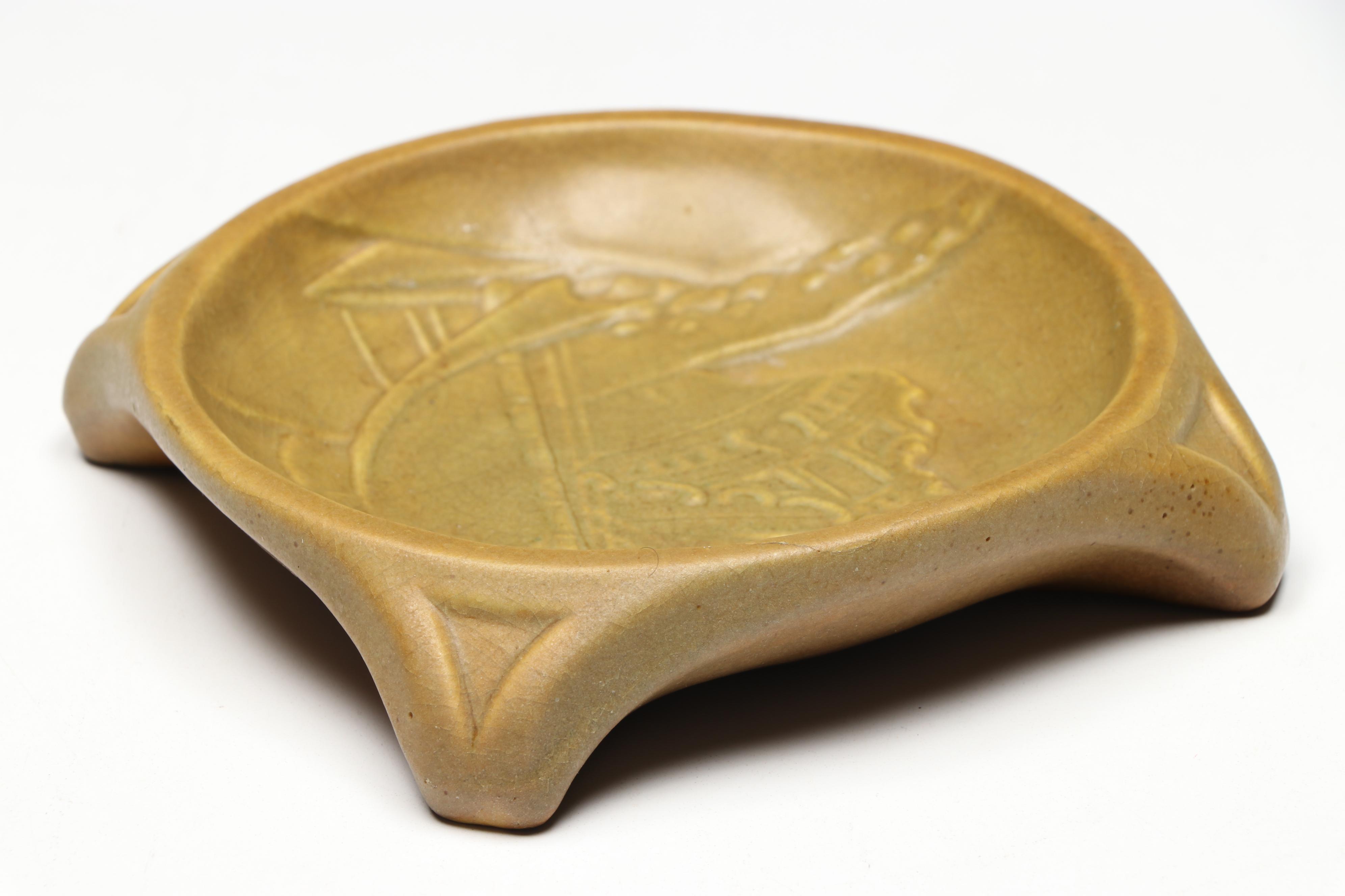 William P. McDonald for Rookwood Pottery Ship Ashtray with Ship Paperweight