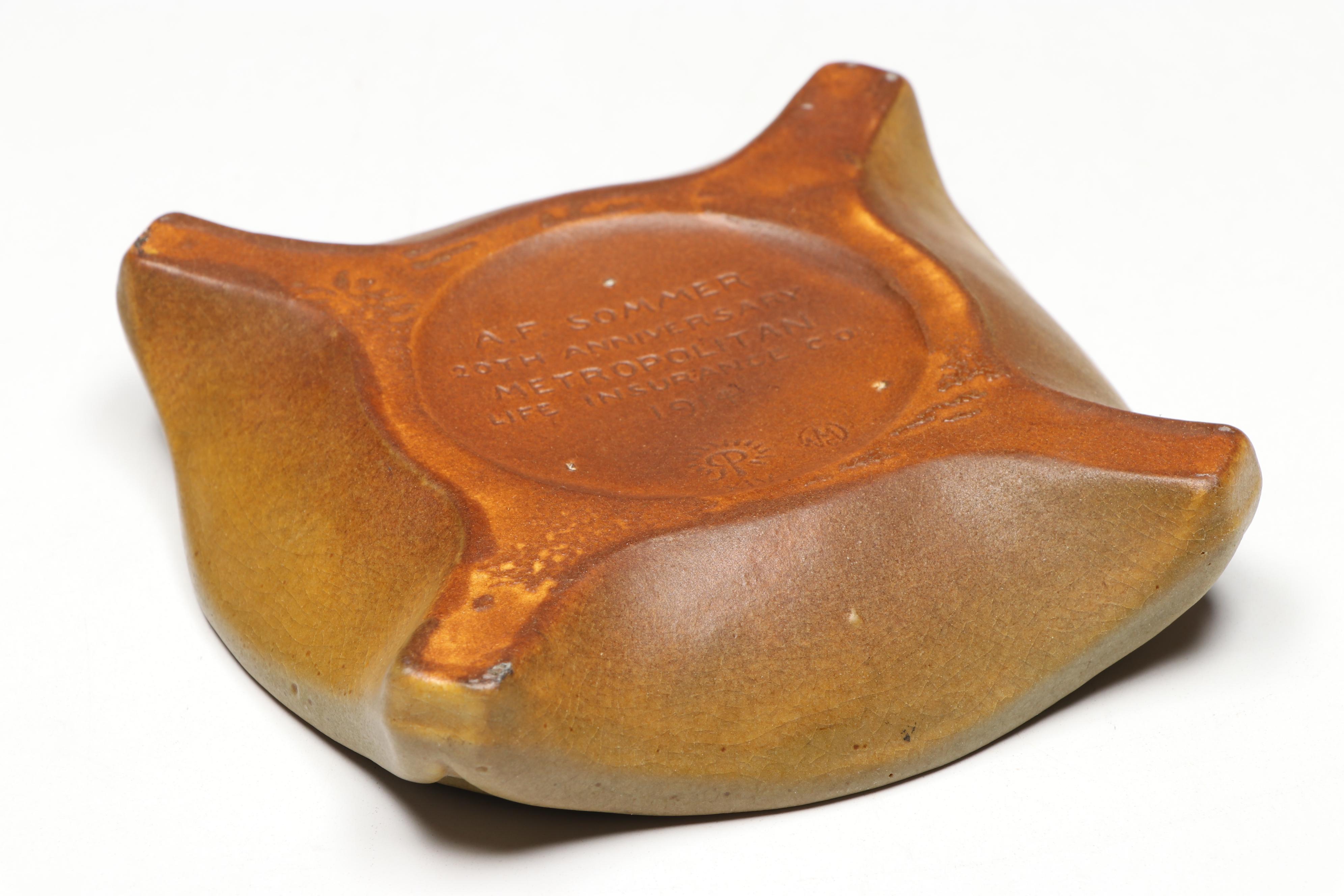 William P. McDonald for Rookwood Pottery Ship Ashtray with Ship Paperweight