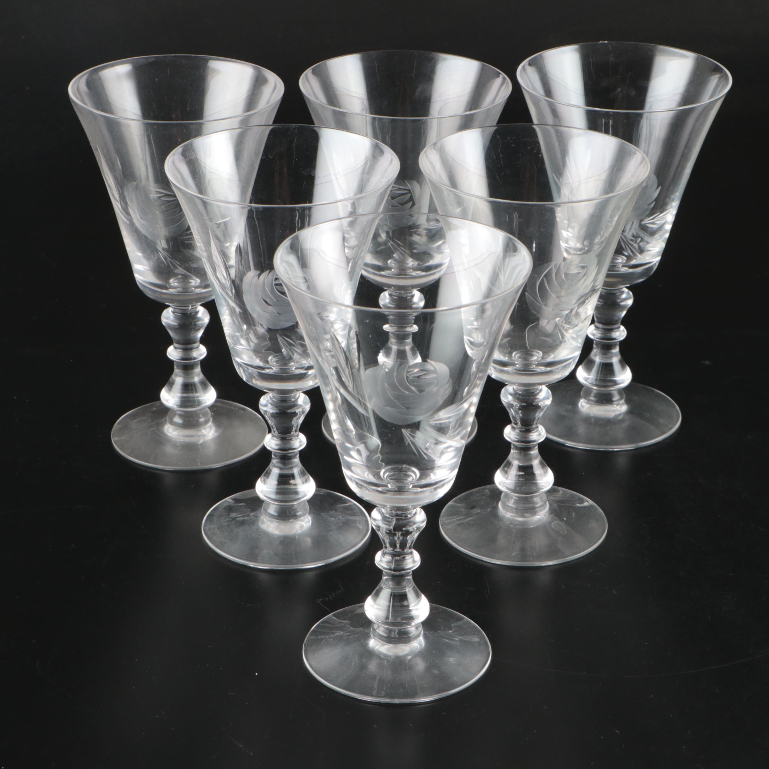 Etched Glass Water and Wine Glasses with Glass Divided Plate
