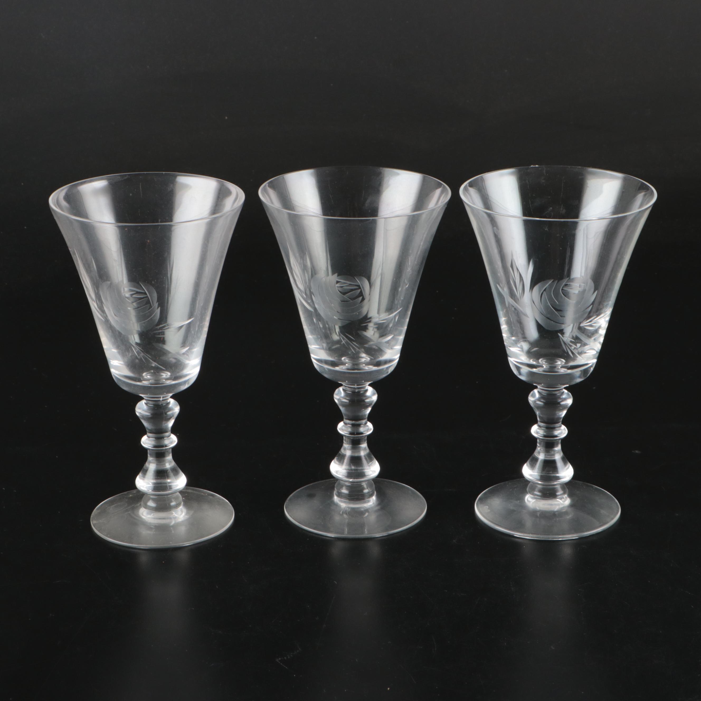 Etched Glass Water and Wine Glasses with Glass Divided Plate
