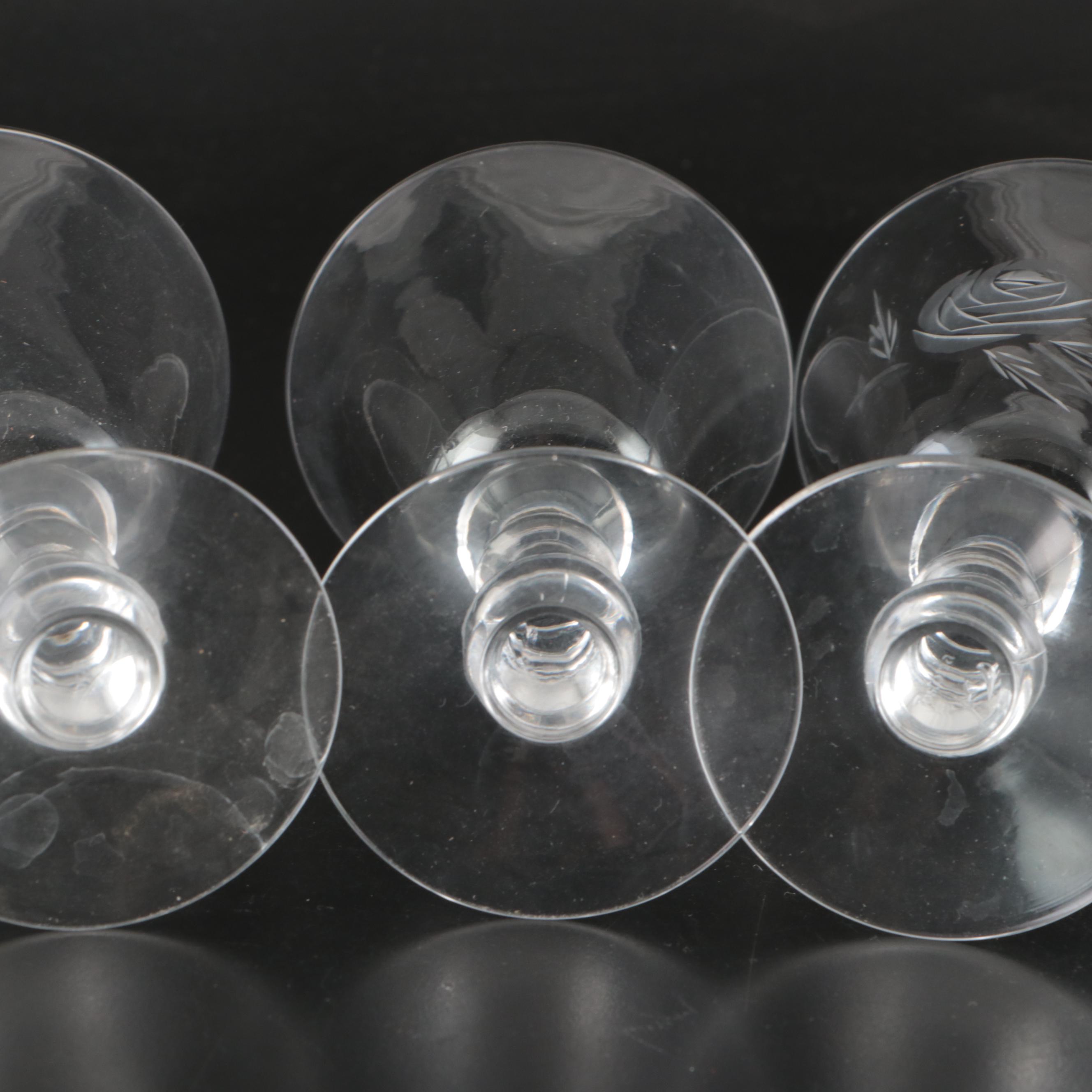 Etched Glass Water and Wine Glasses with Glass Divided Plate