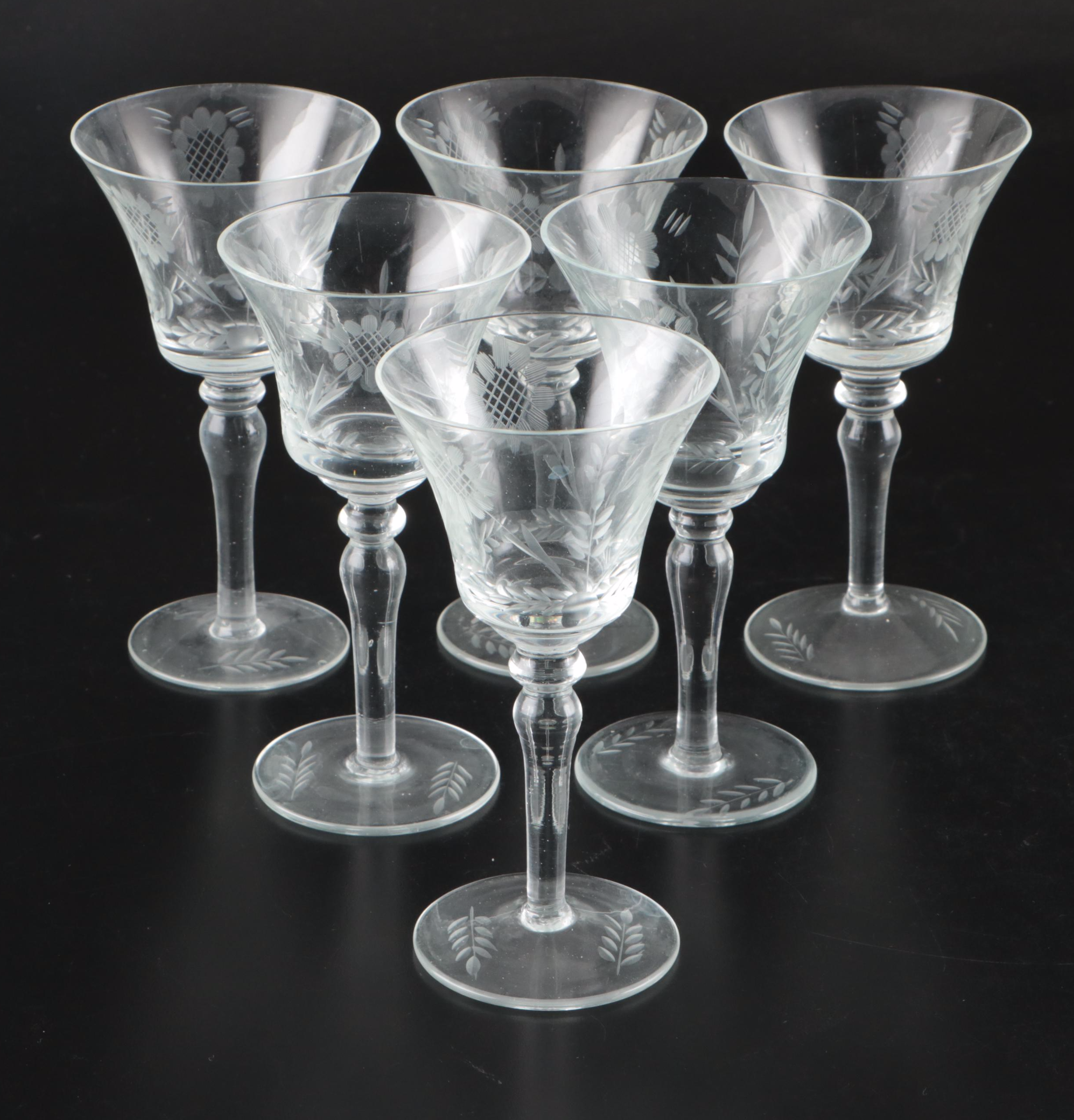 Etched Glass Water and Wine Glasses with Glass Divided Plate