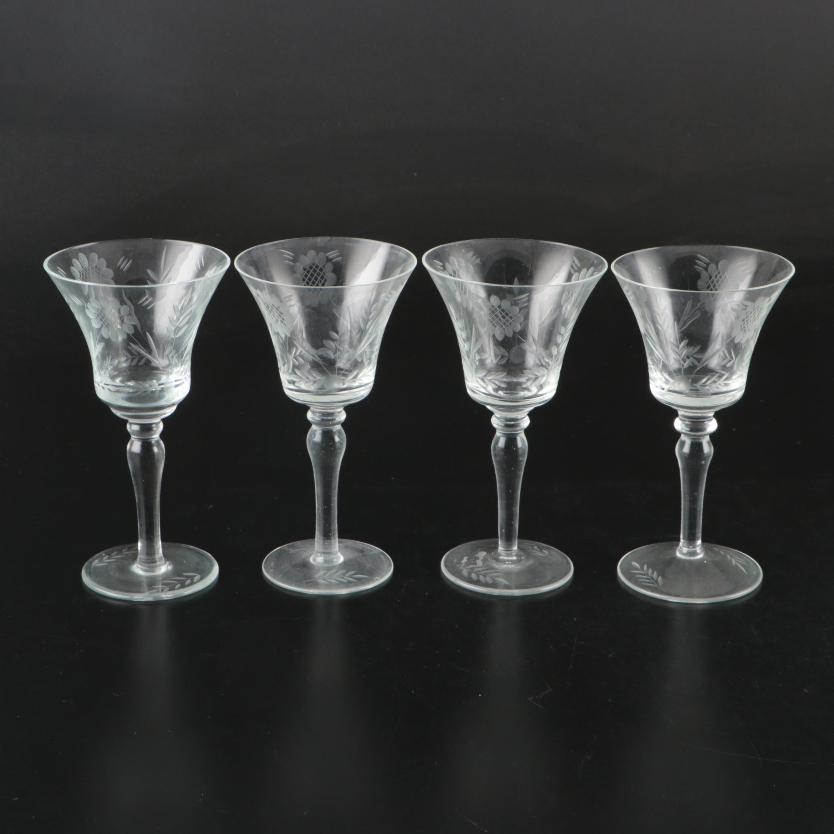 Etched Glass Water and Wine Glasses with Glass Divided Plate