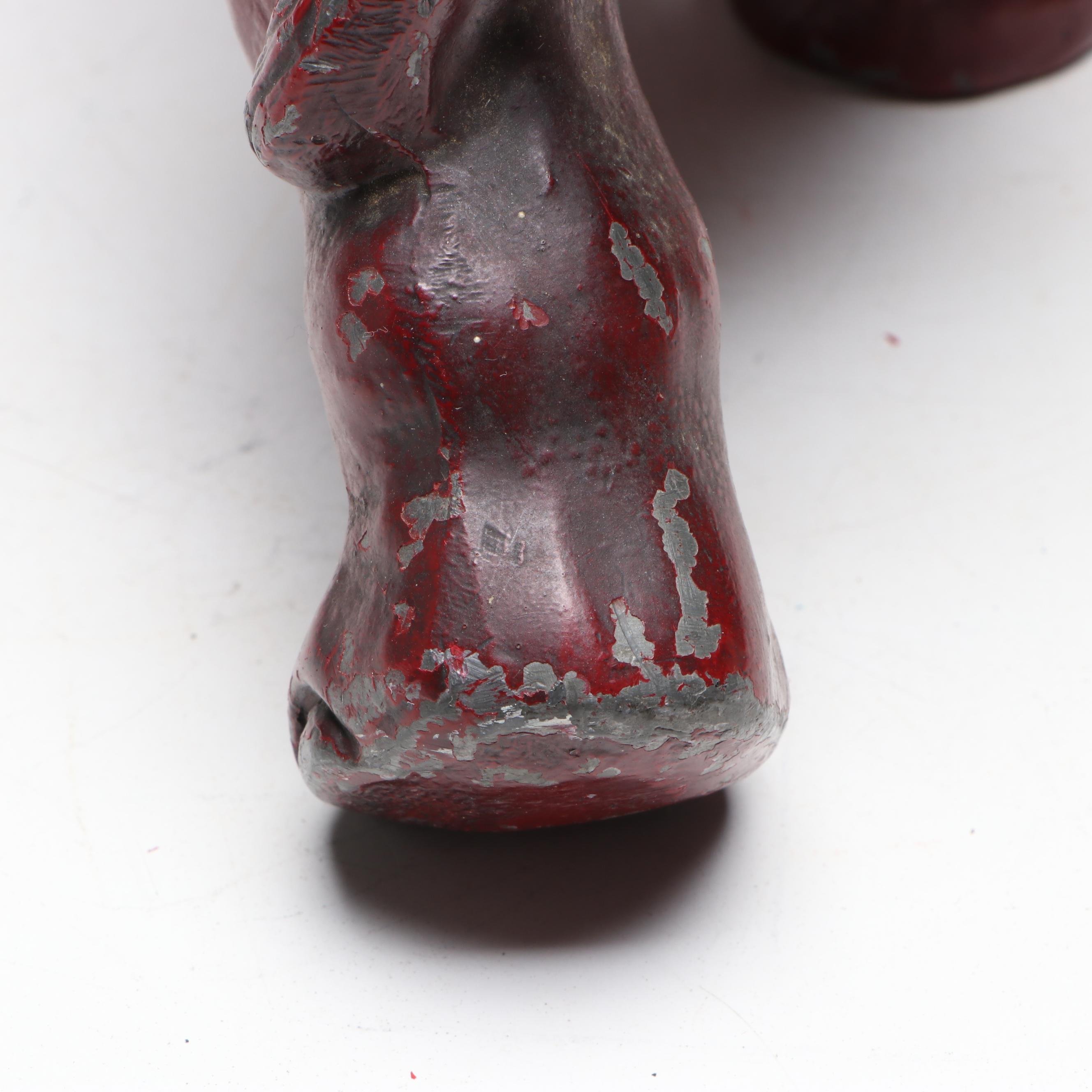 Red Cast Metal Elephant with Raised Trunk, Early to Mid-20th Century