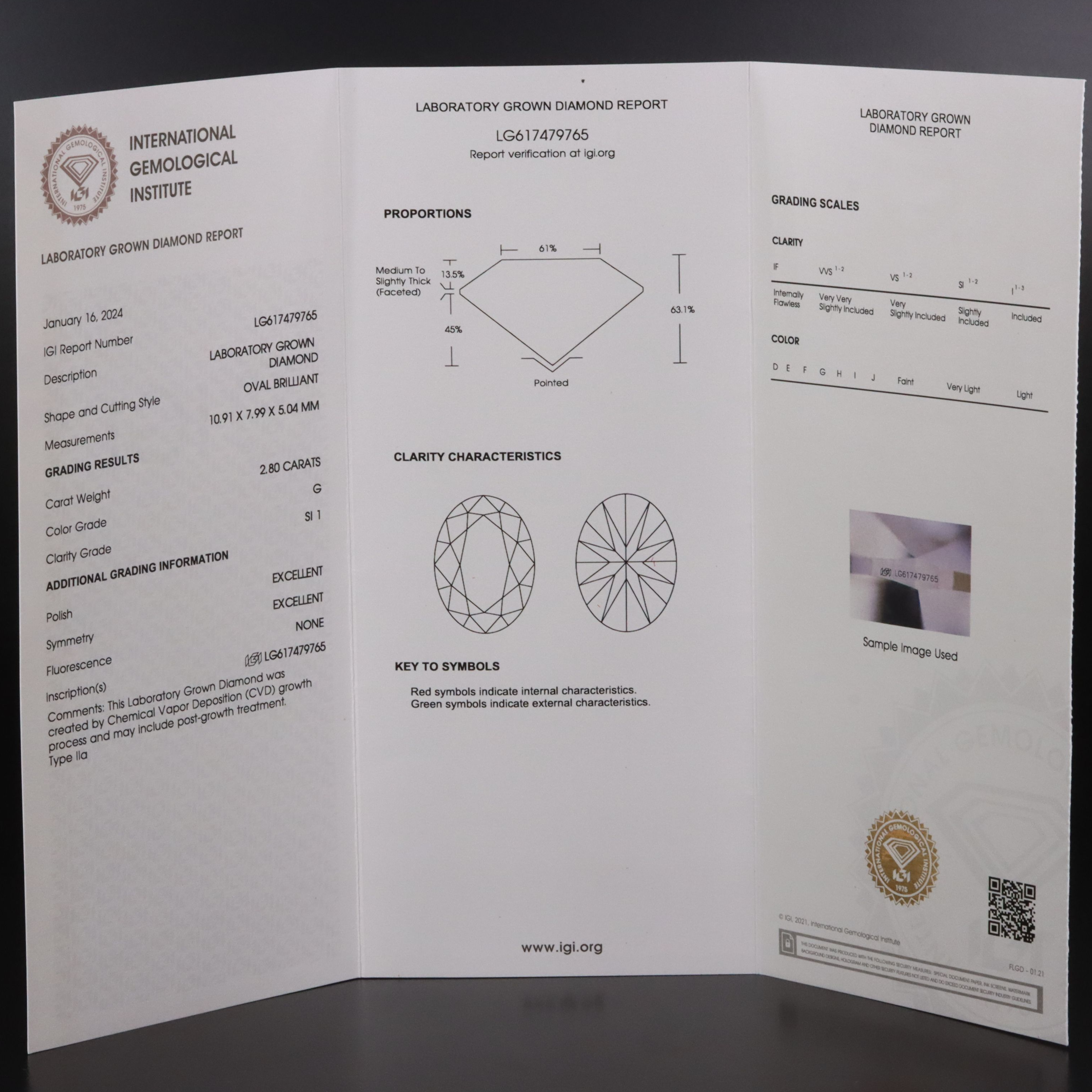 Loose 2.80 CT Lab Grown Diamond with IGI Report