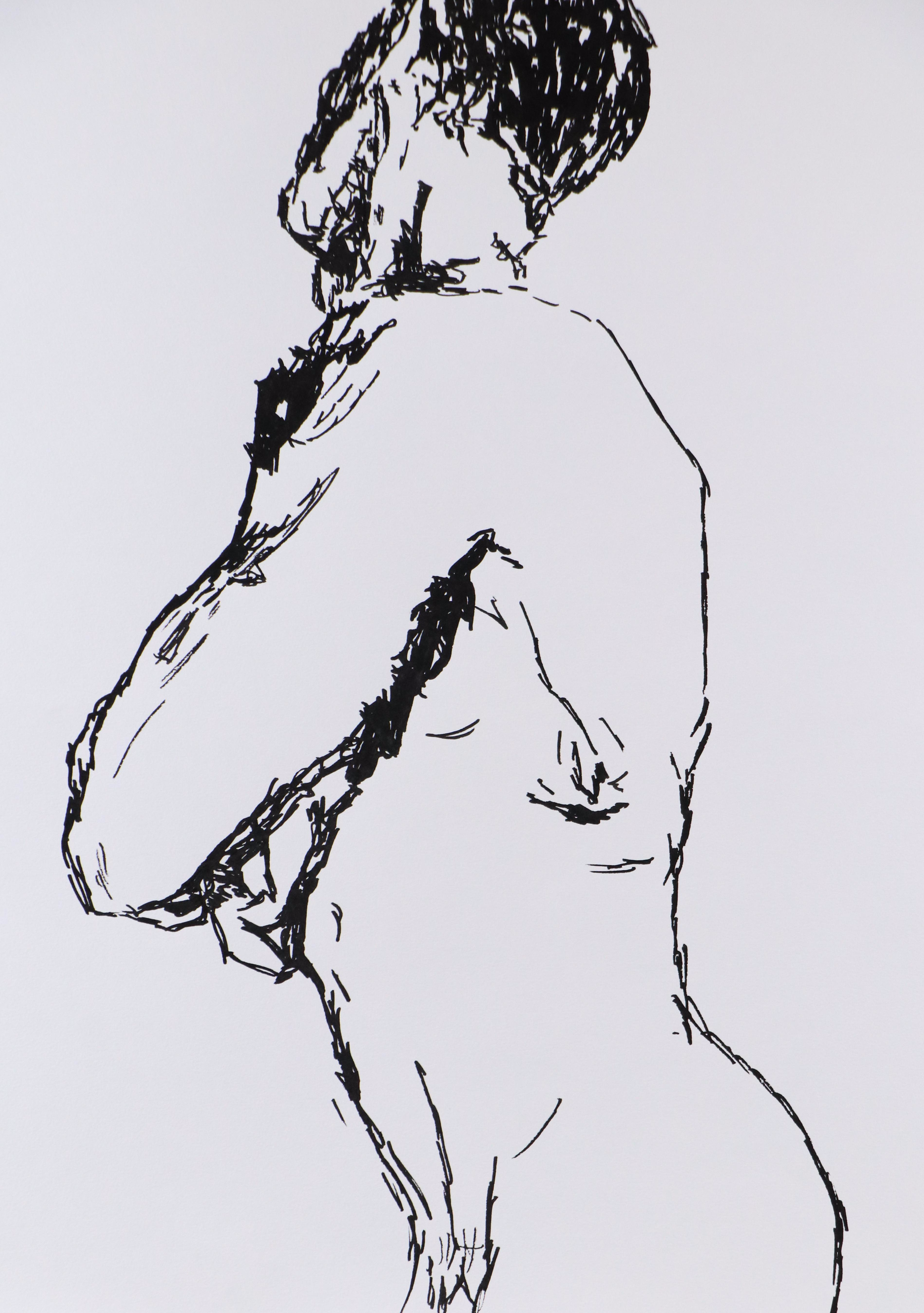 deSanto Stylized Nude Figure Ink Drawing "Nudo," 2025