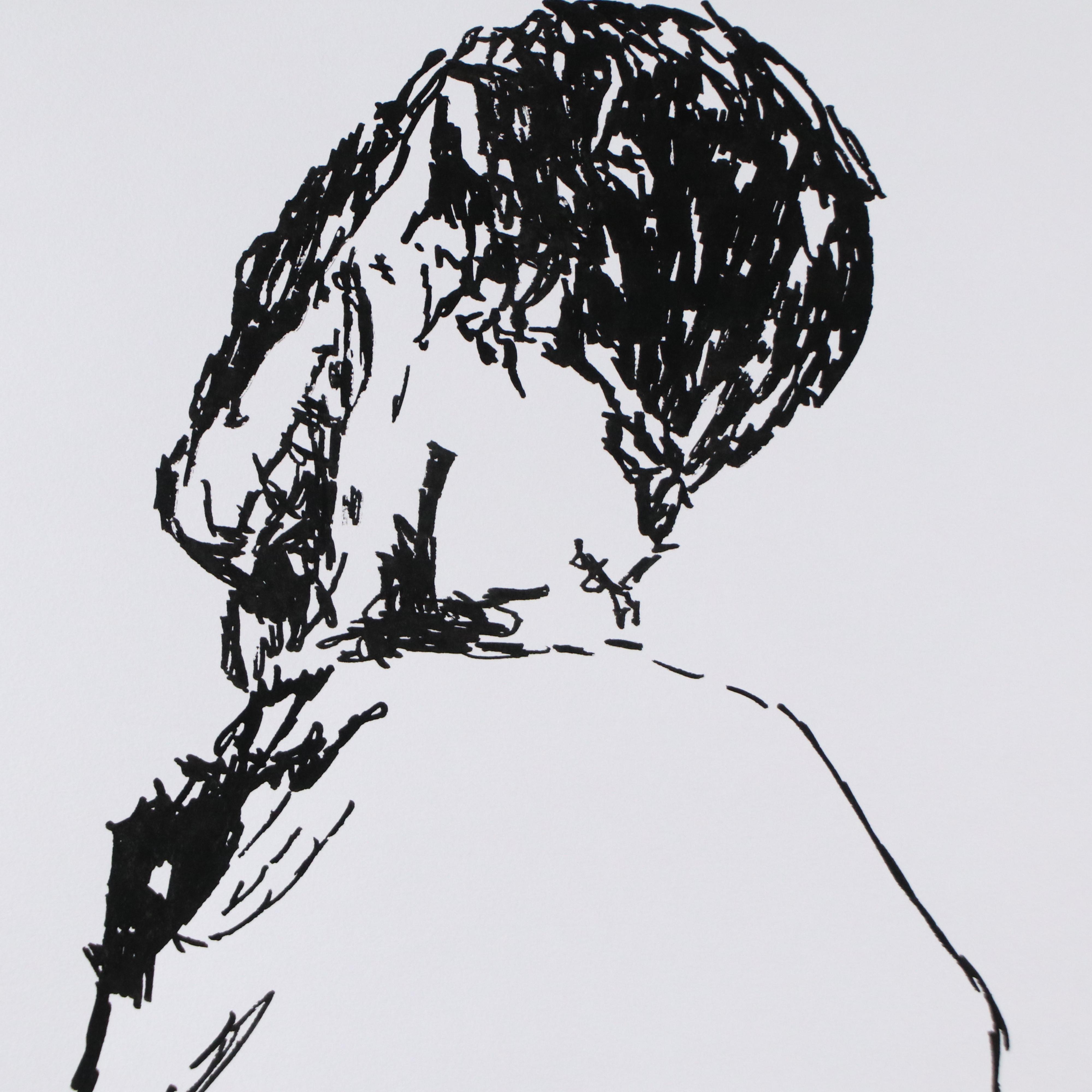 deSanto Stylized Nude Figure Ink Drawing "Nudo," 2025