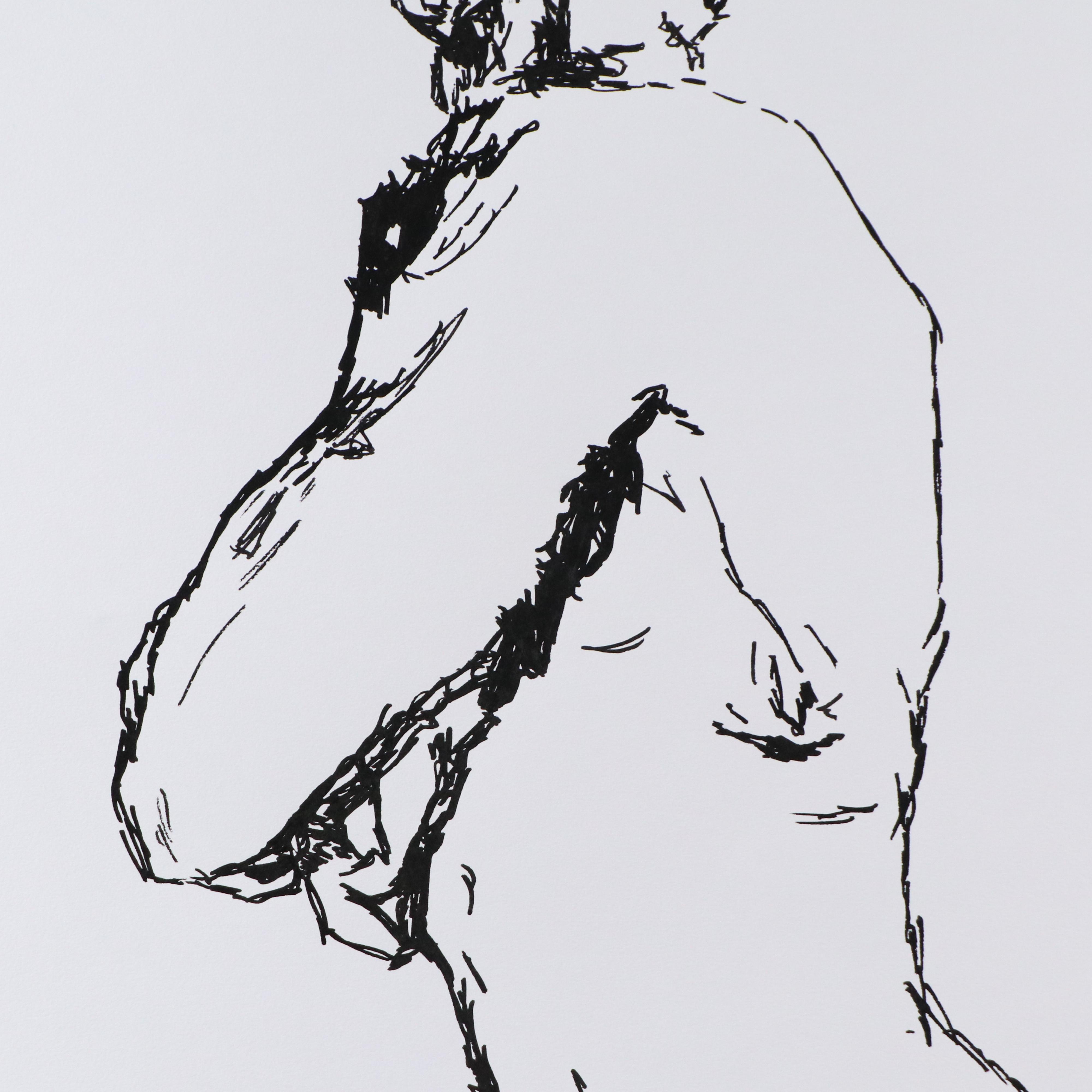 deSanto Stylized Nude Figure Ink Drawing "Nudo," 2025