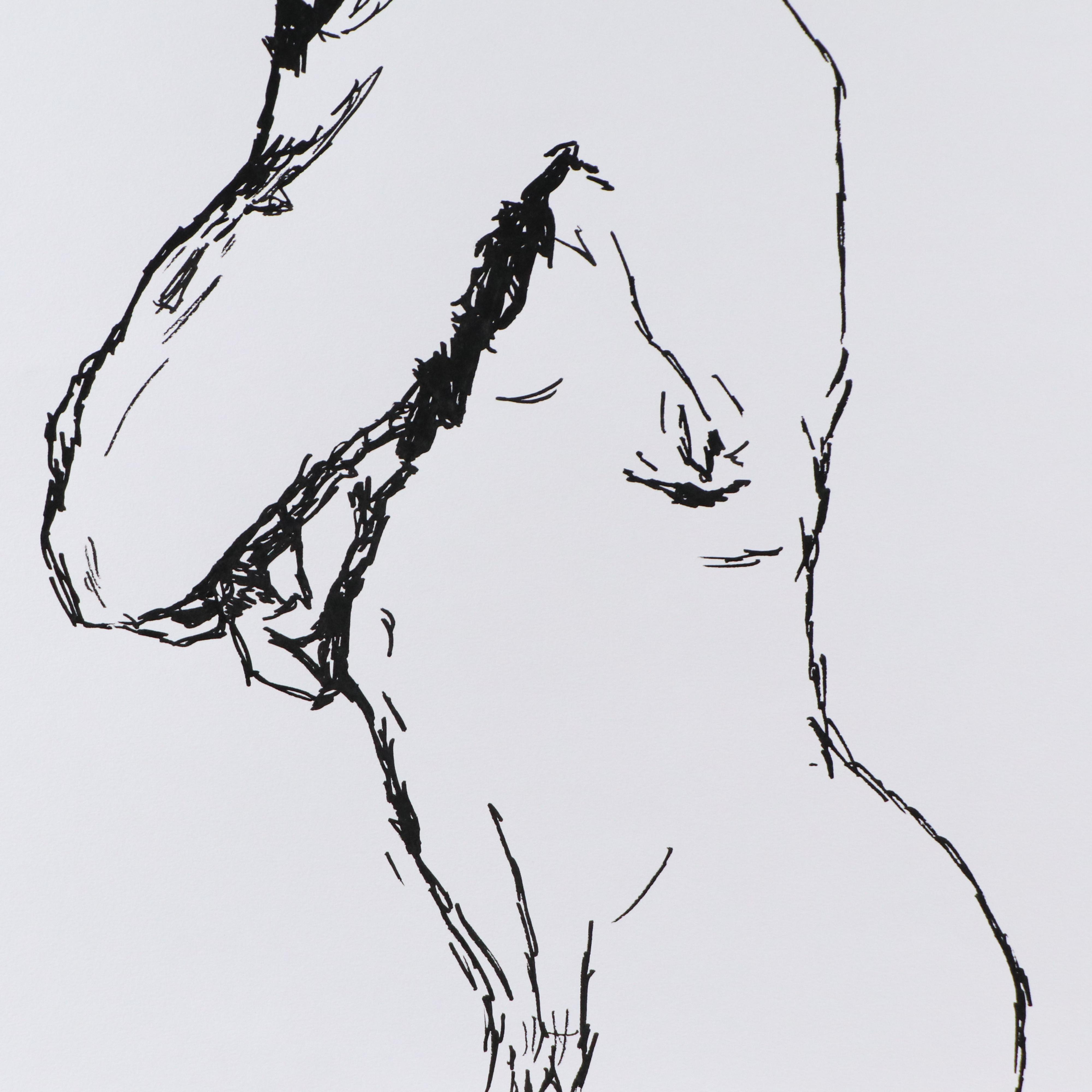deSanto Stylized Nude Figure Ink Drawing "Nudo," 2025